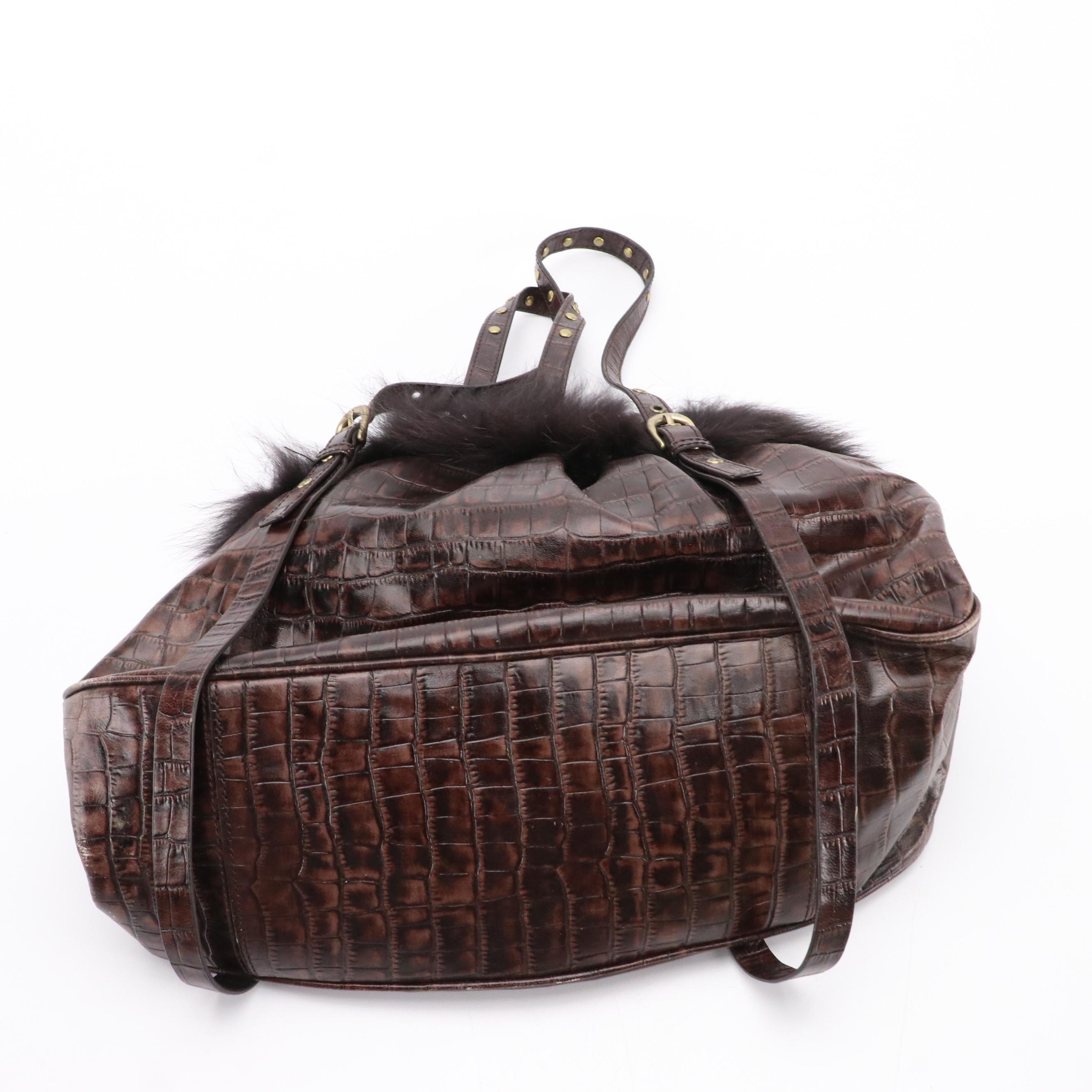 Kenneth Cole Beige Pebbled Leather Handbag, Adrienne Vittadini Croc Embossed Bag