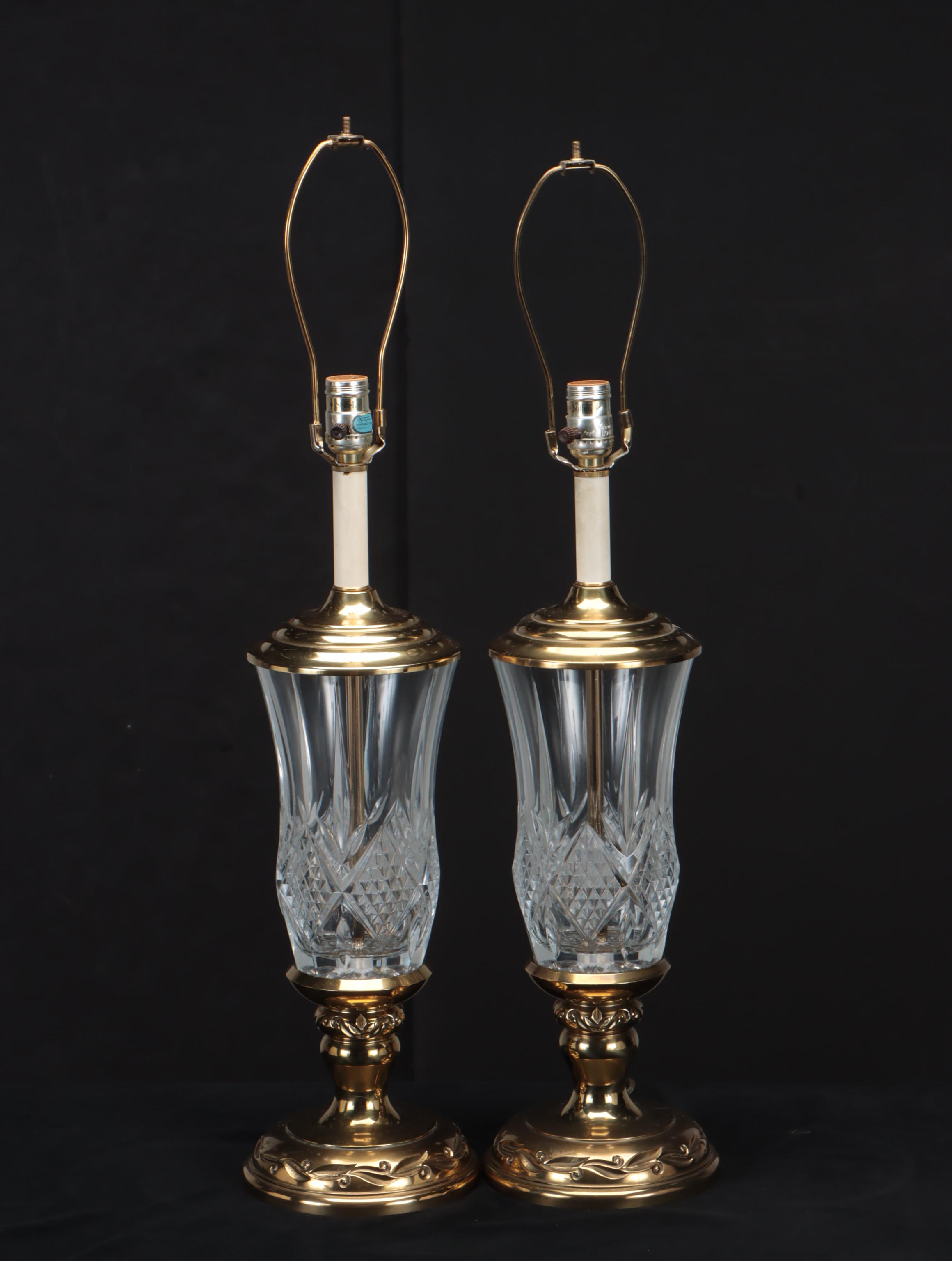 Pair of Stiffel Cut Crystal and Brass Table Lamps, Late 20th Century