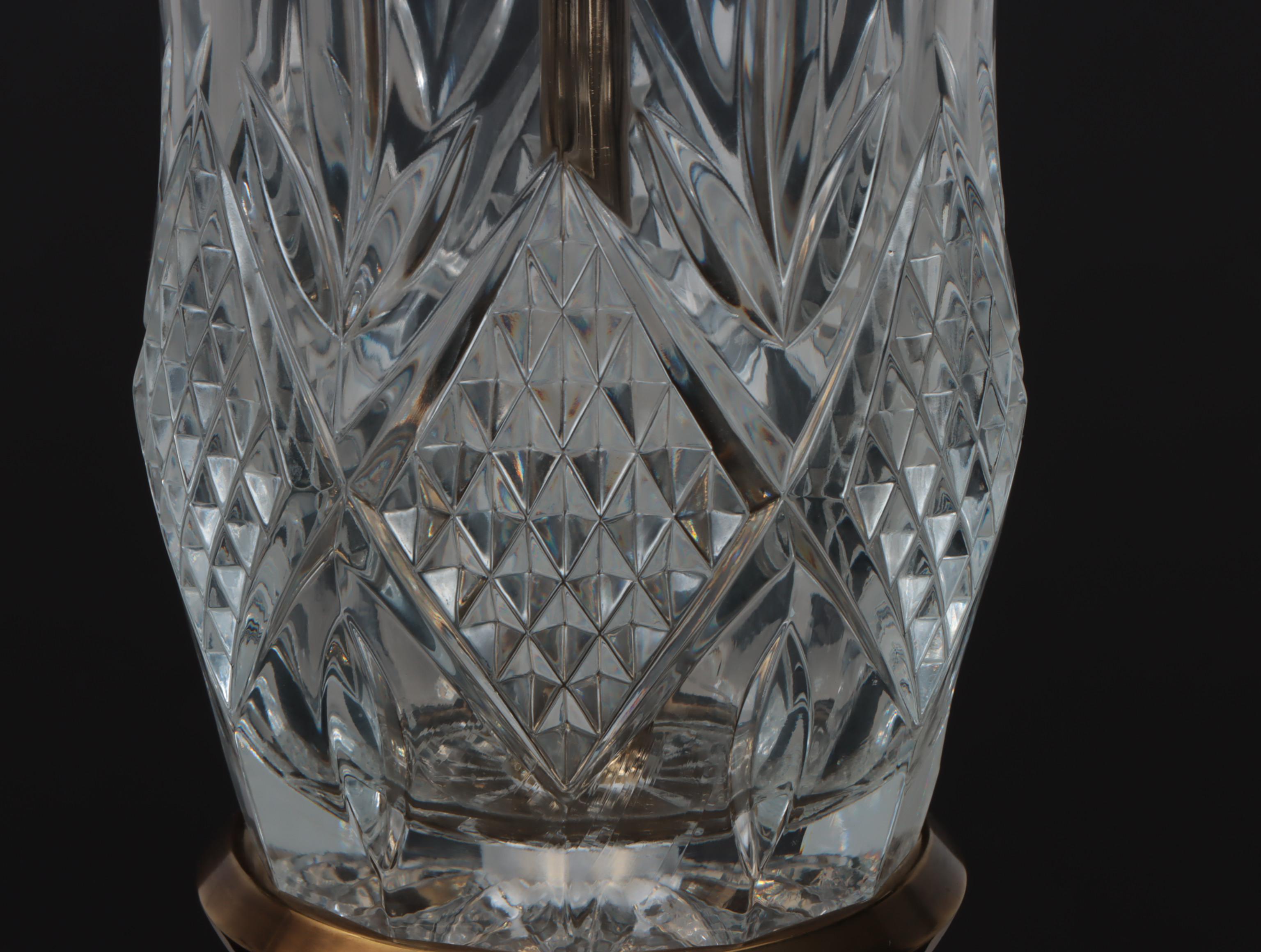 Pair of Stiffel Cut Crystal and Brass Table Lamps, Late 20th Century