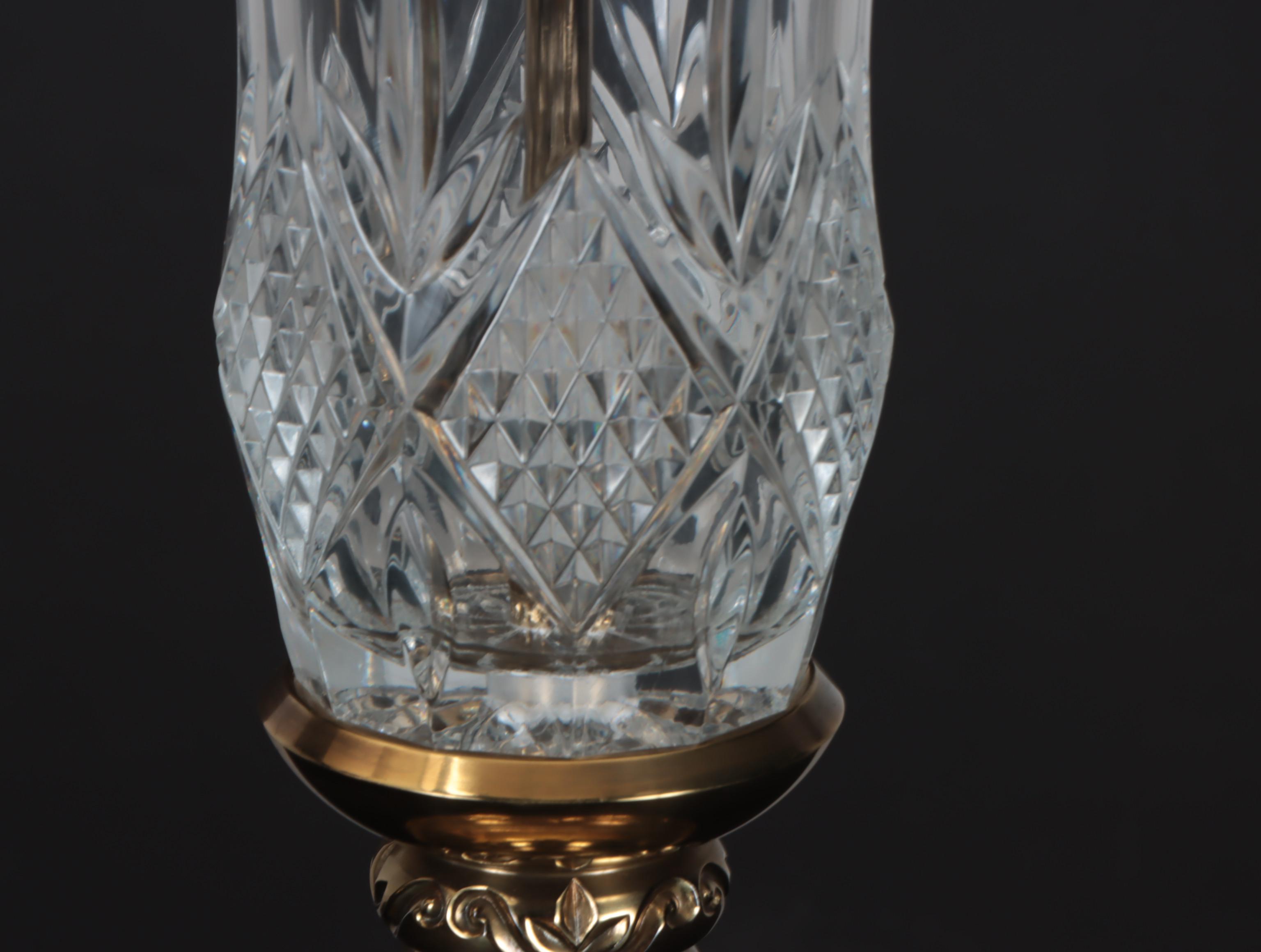 Pair of Stiffel Cut Crystal and Brass Table Lamps, Late 20th Century