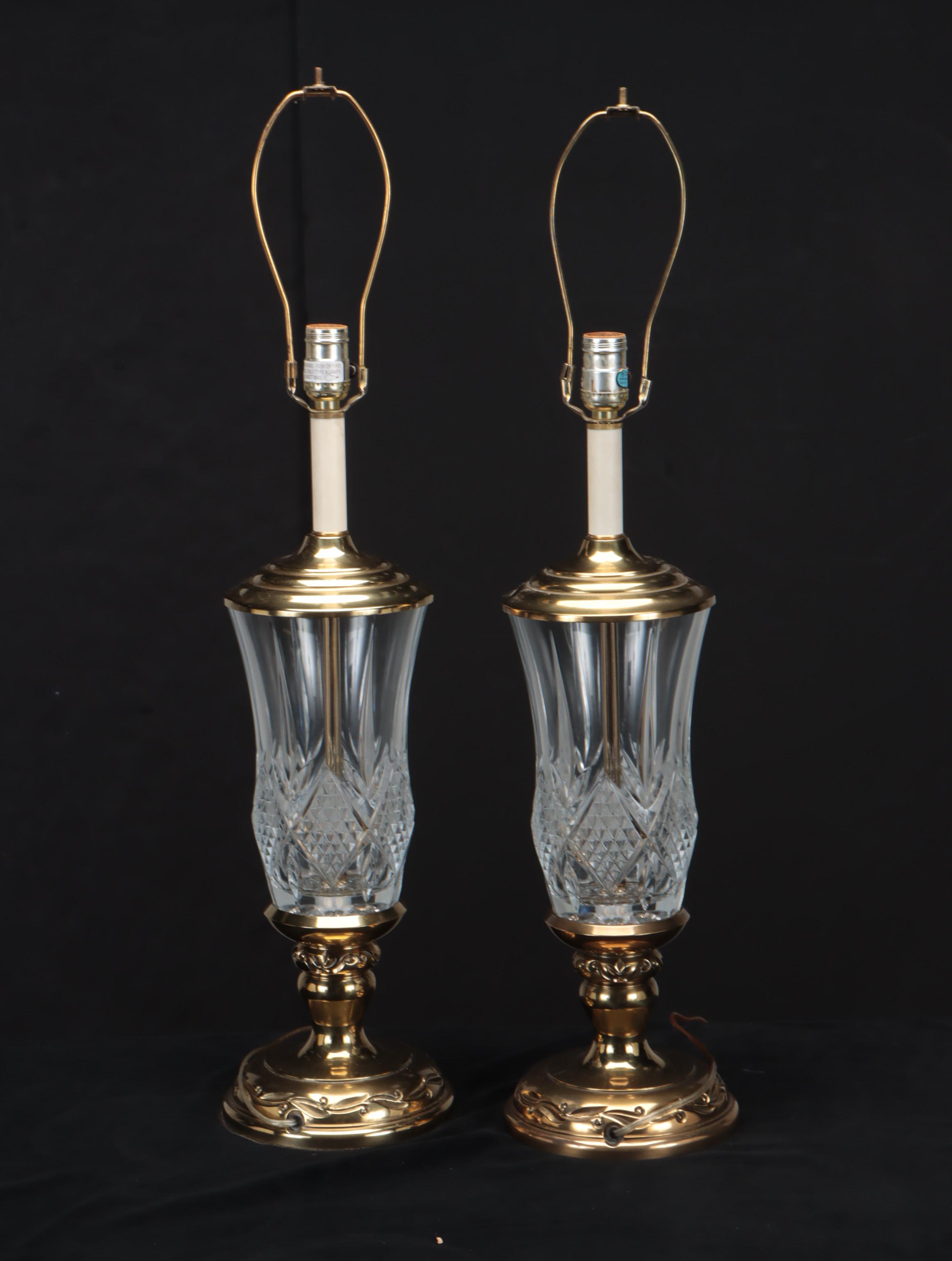 Pair of Stiffel Cut Crystal and Brass Table Lamps, Late 20th Century