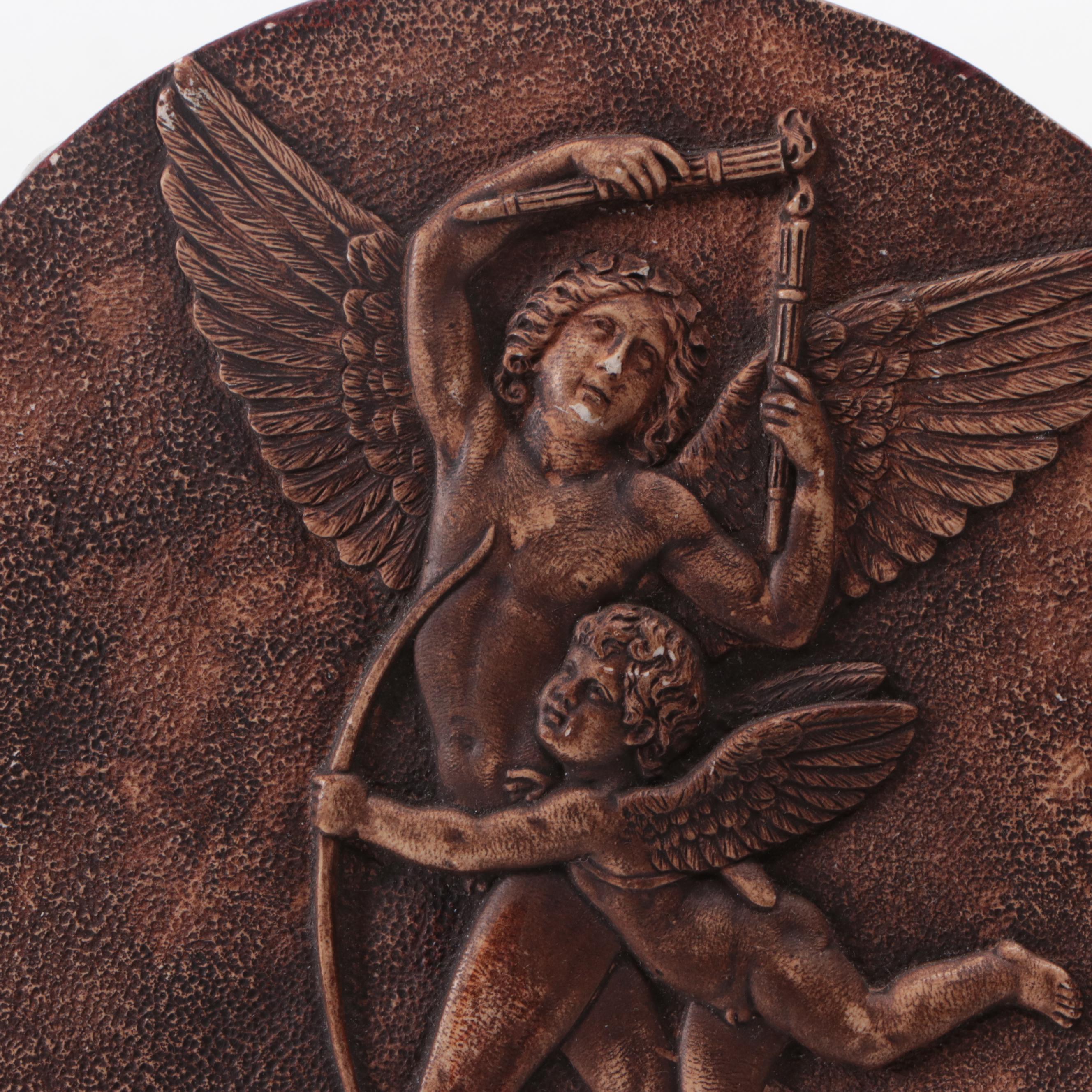 Neoclassical Style Chalkware Round Plaque and Other Décor