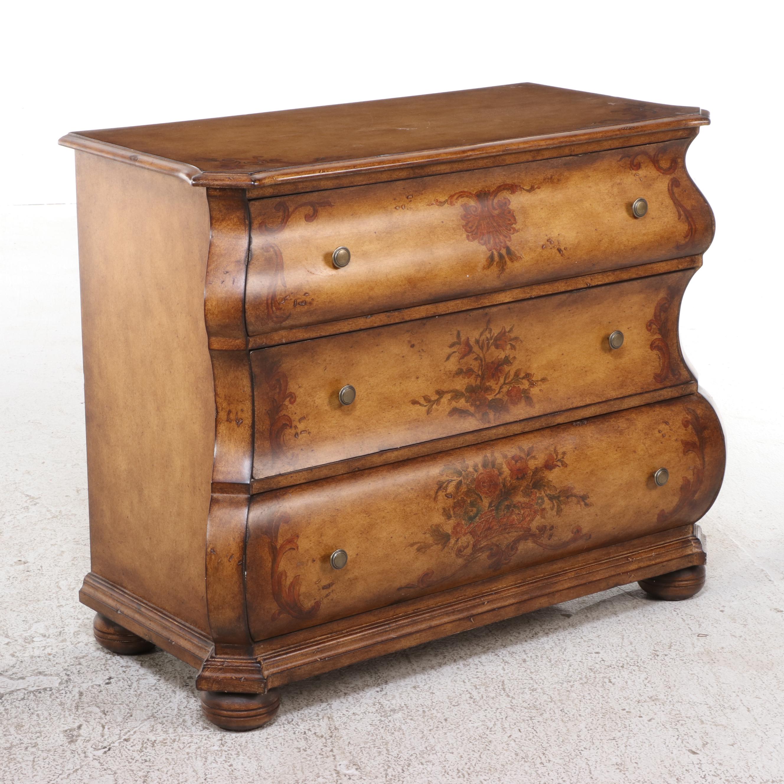 Dutch Baroque Style Paint-Decorated Three-Drawer Bombe Chest