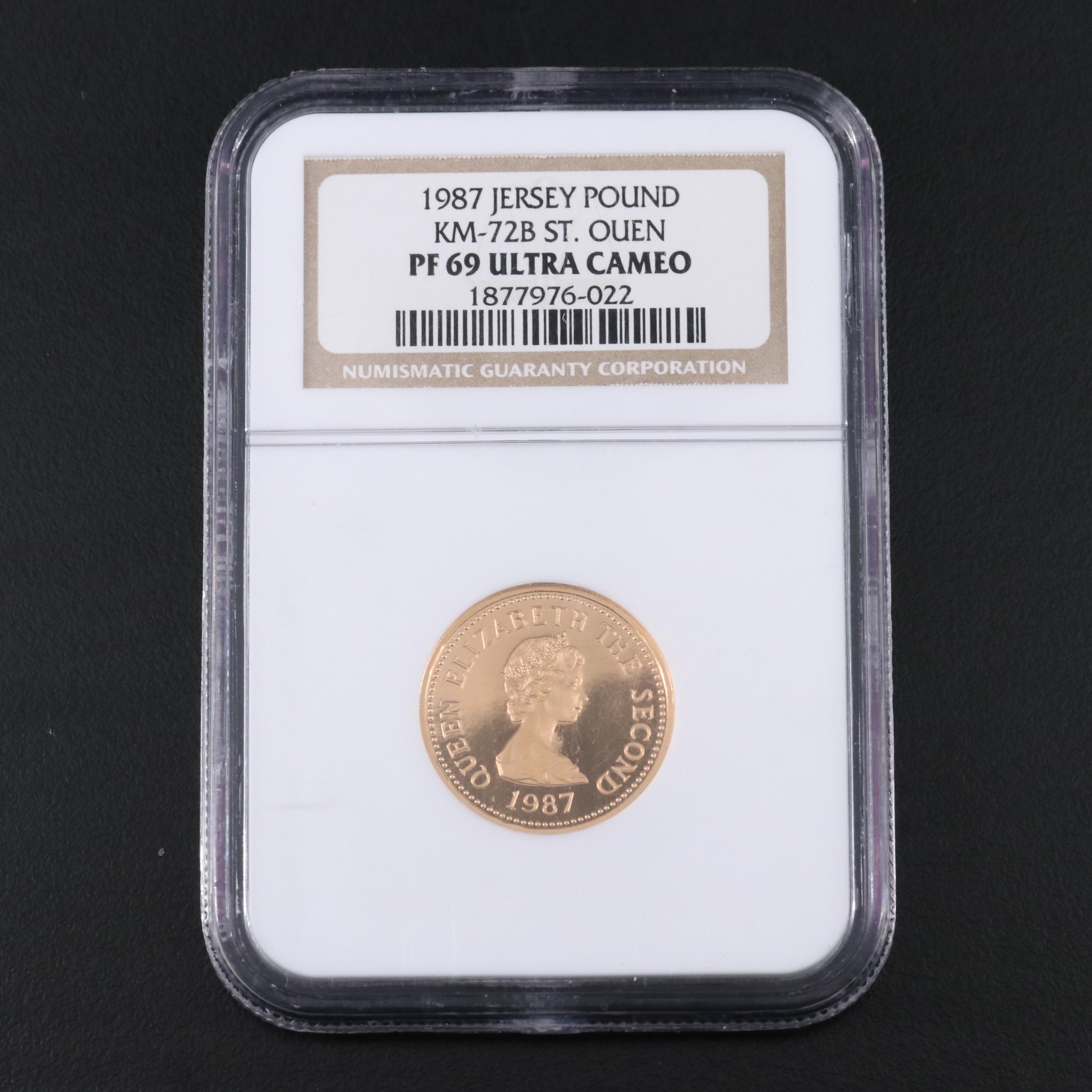 NGC PF69 Ultra Cameo 1987 Jersey Pound St. Quen. Gold Coin