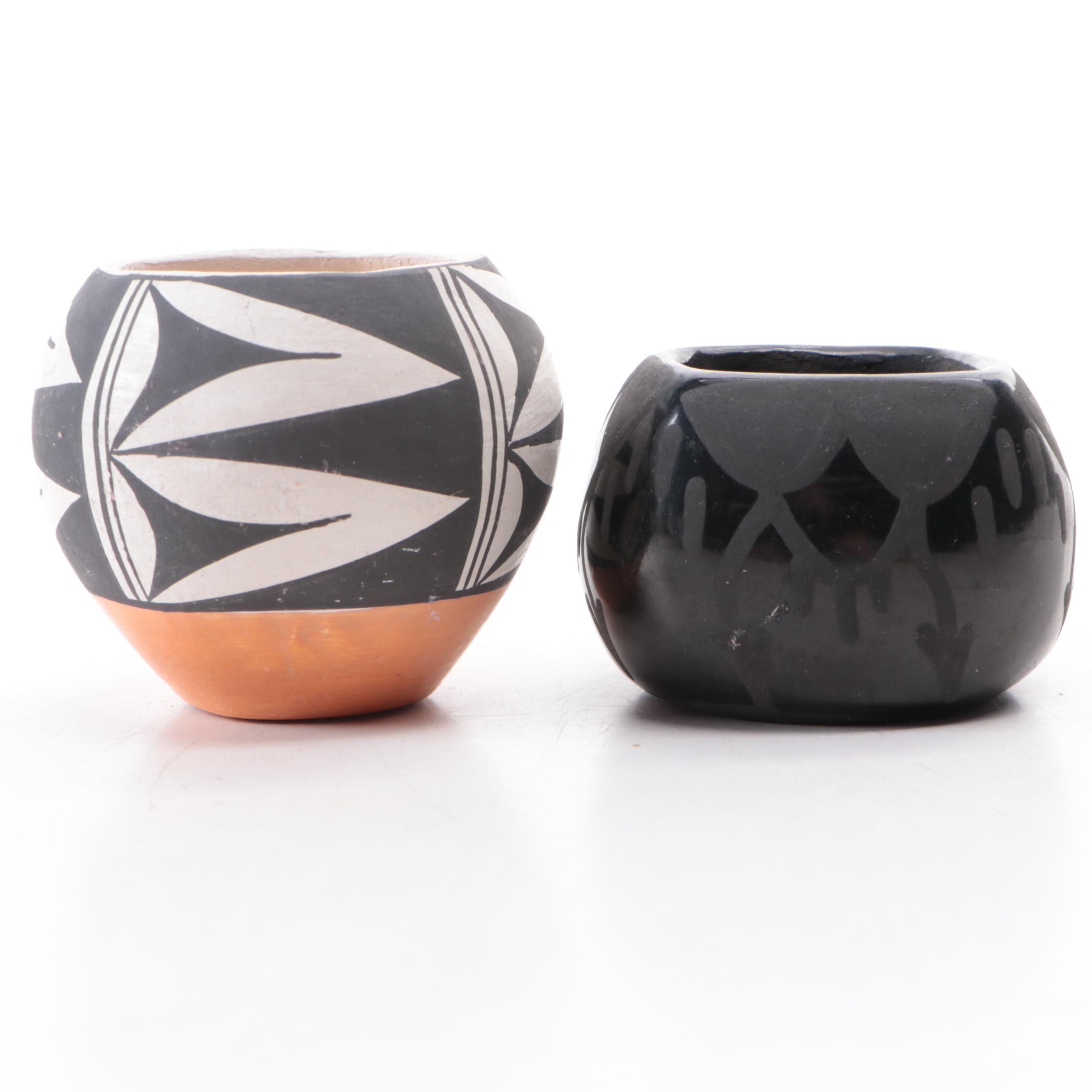 Southwestern Style Metal Belt Buckle, Acoma & Santa Clara Pueblo Ceramic Vases