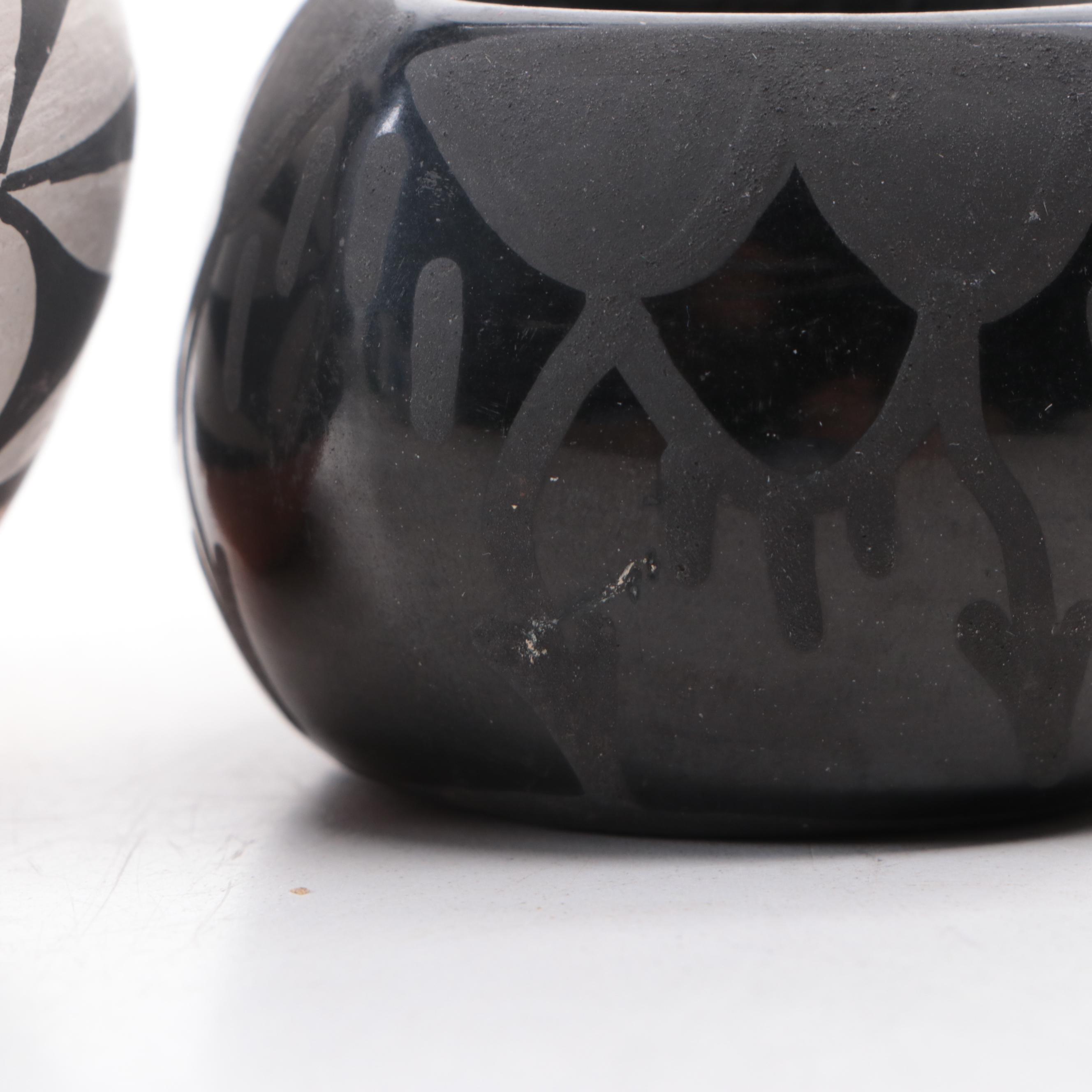 Southwestern Style Metal Belt Buckle, Acoma & Santa Clara Pueblo Ceramic Vases