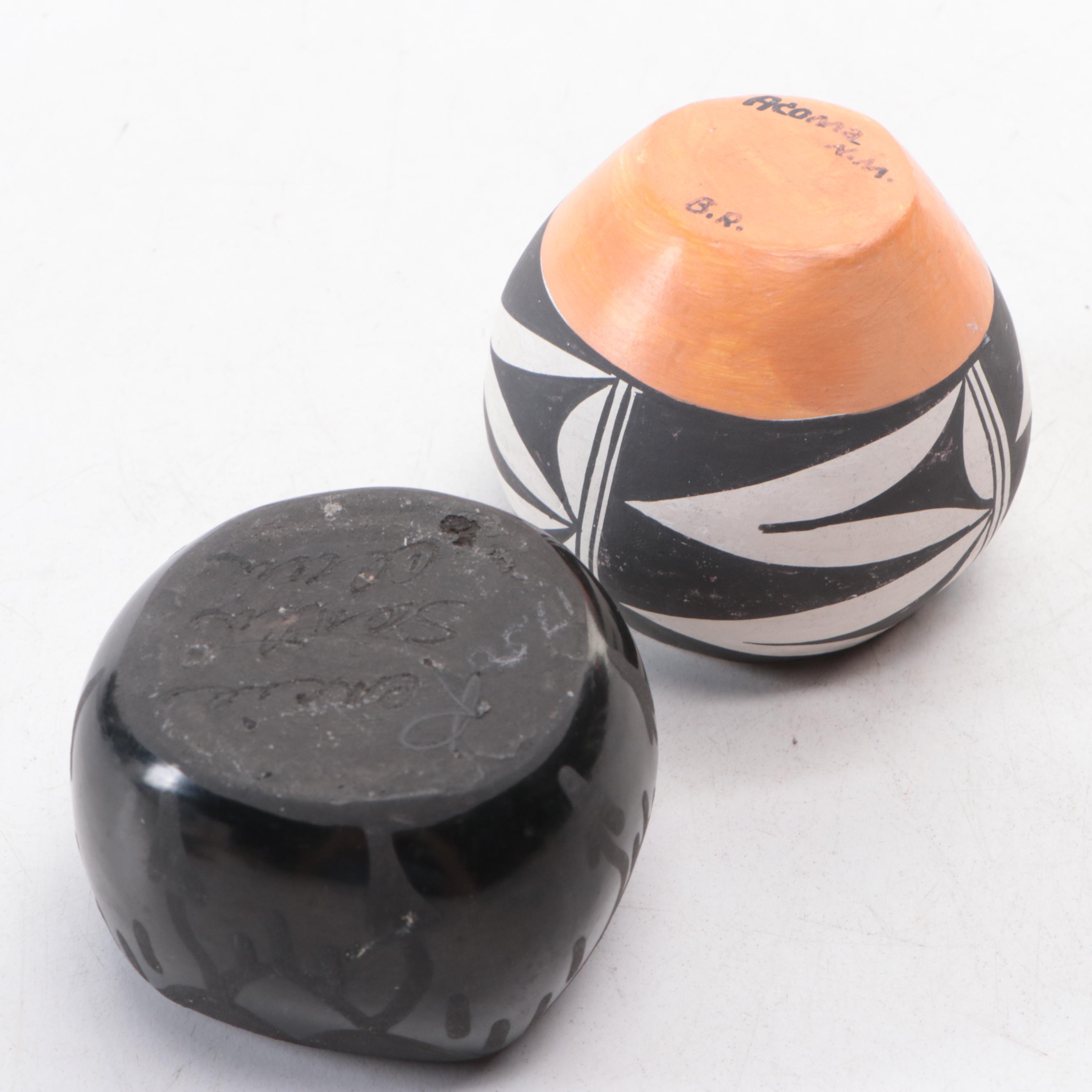 Southwestern Style Metal Belt Buckle, Acoma & Santa Clara Pueblo Ceramic Vases