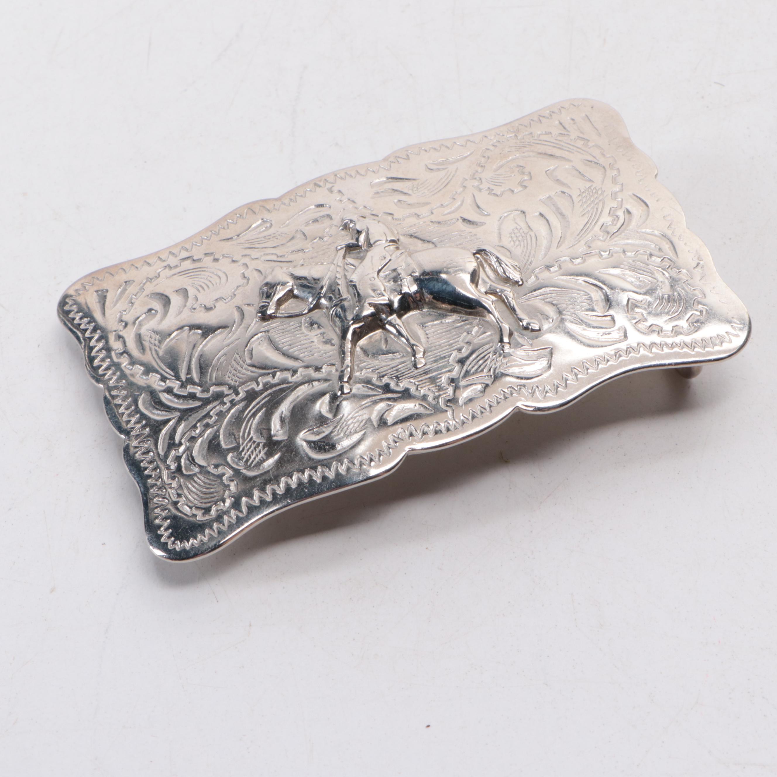 Southwestern Style Metal Belt Buckle, Acoma & Santa Clara Pueblo Ceramic Vases