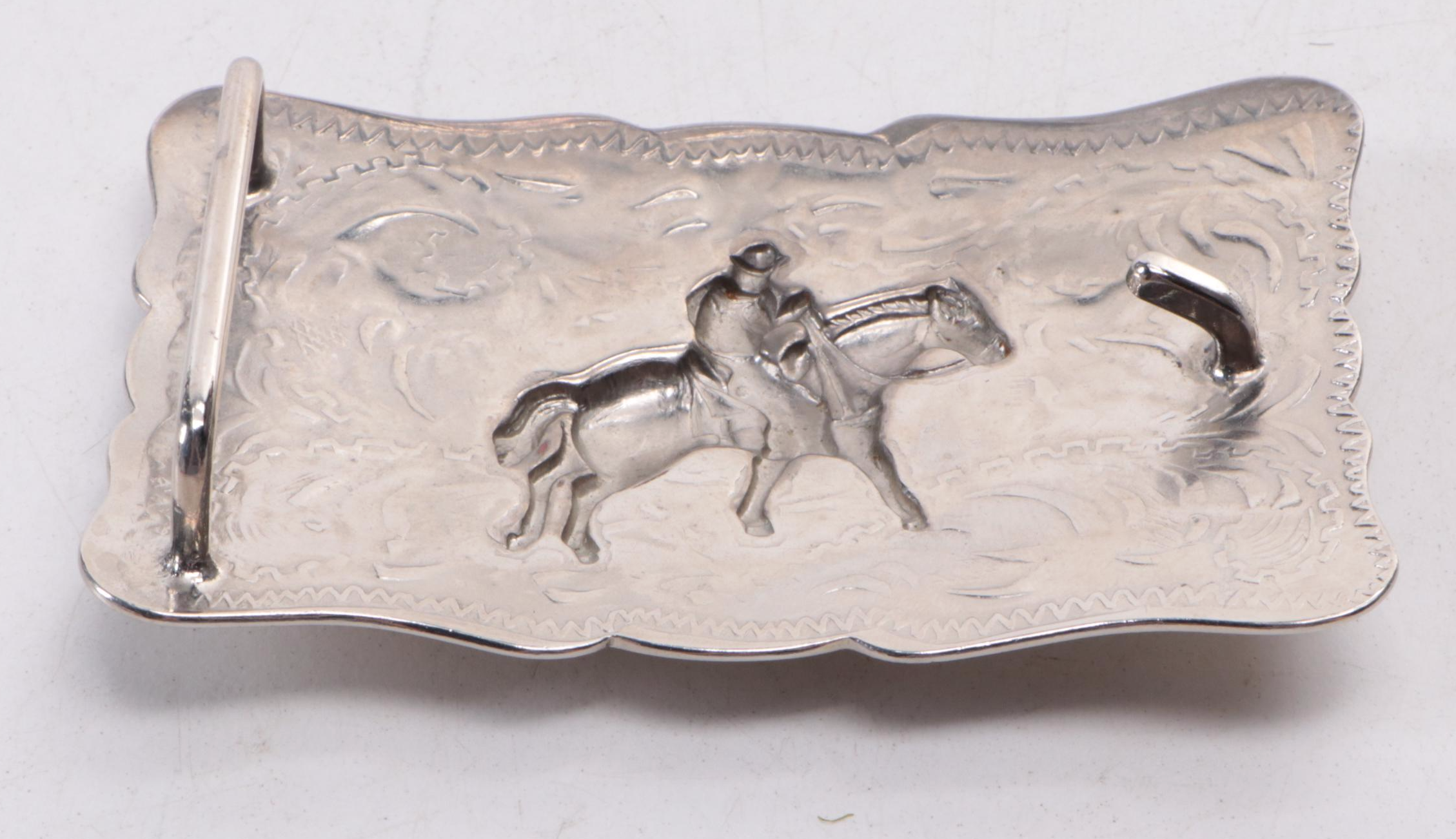 Southwestern Style Metal Belt Buckle, Acoma & Santa Clara Pueblo Ceramic Vases