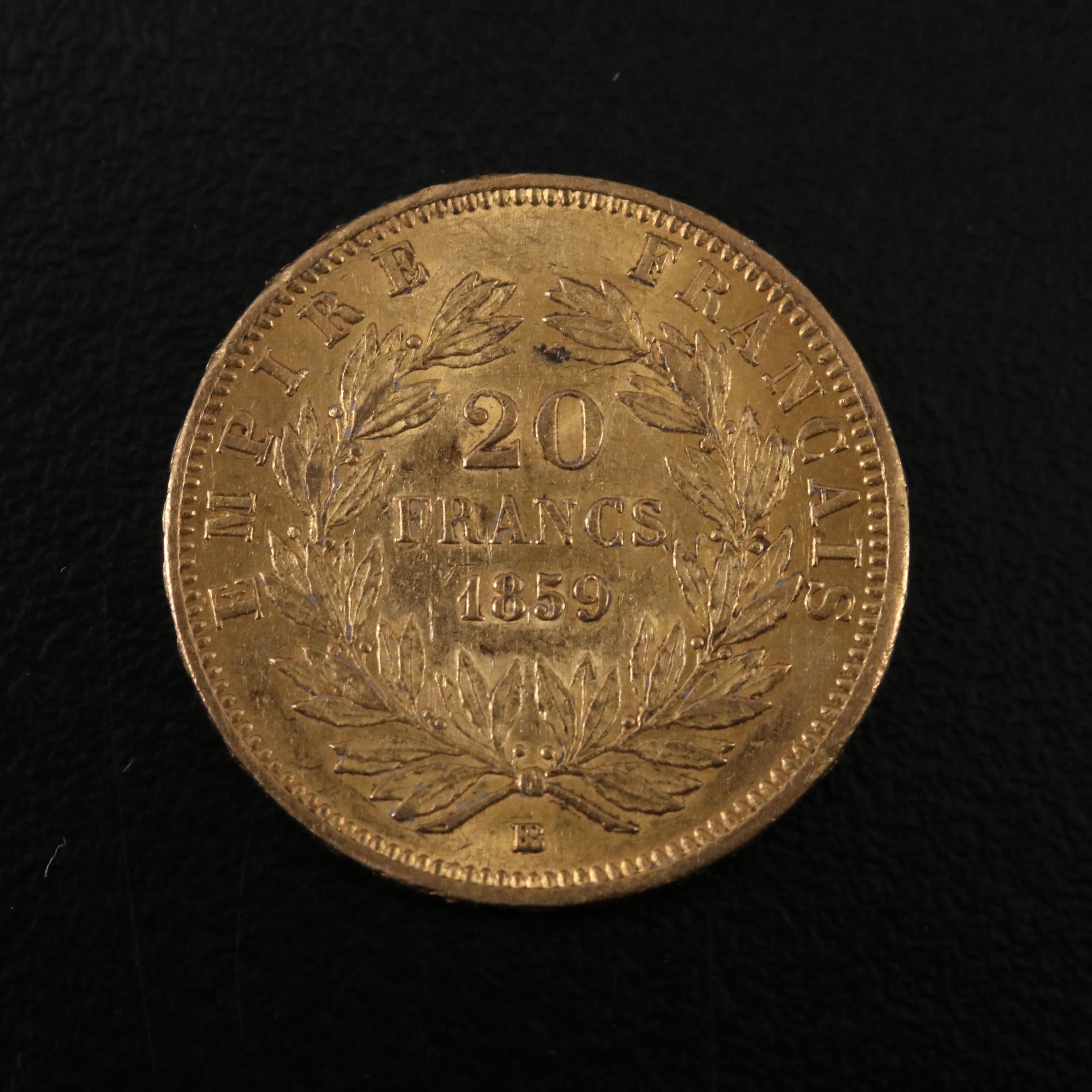 1859-A France Twenty Francs Gold Coin