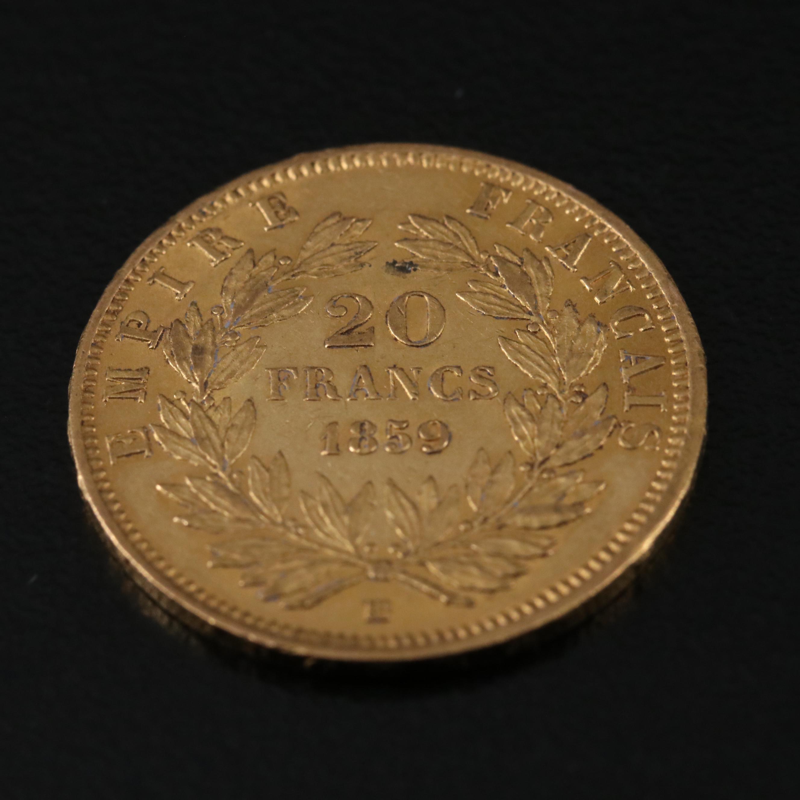 1859-A France Twenty Francs Gold Coin