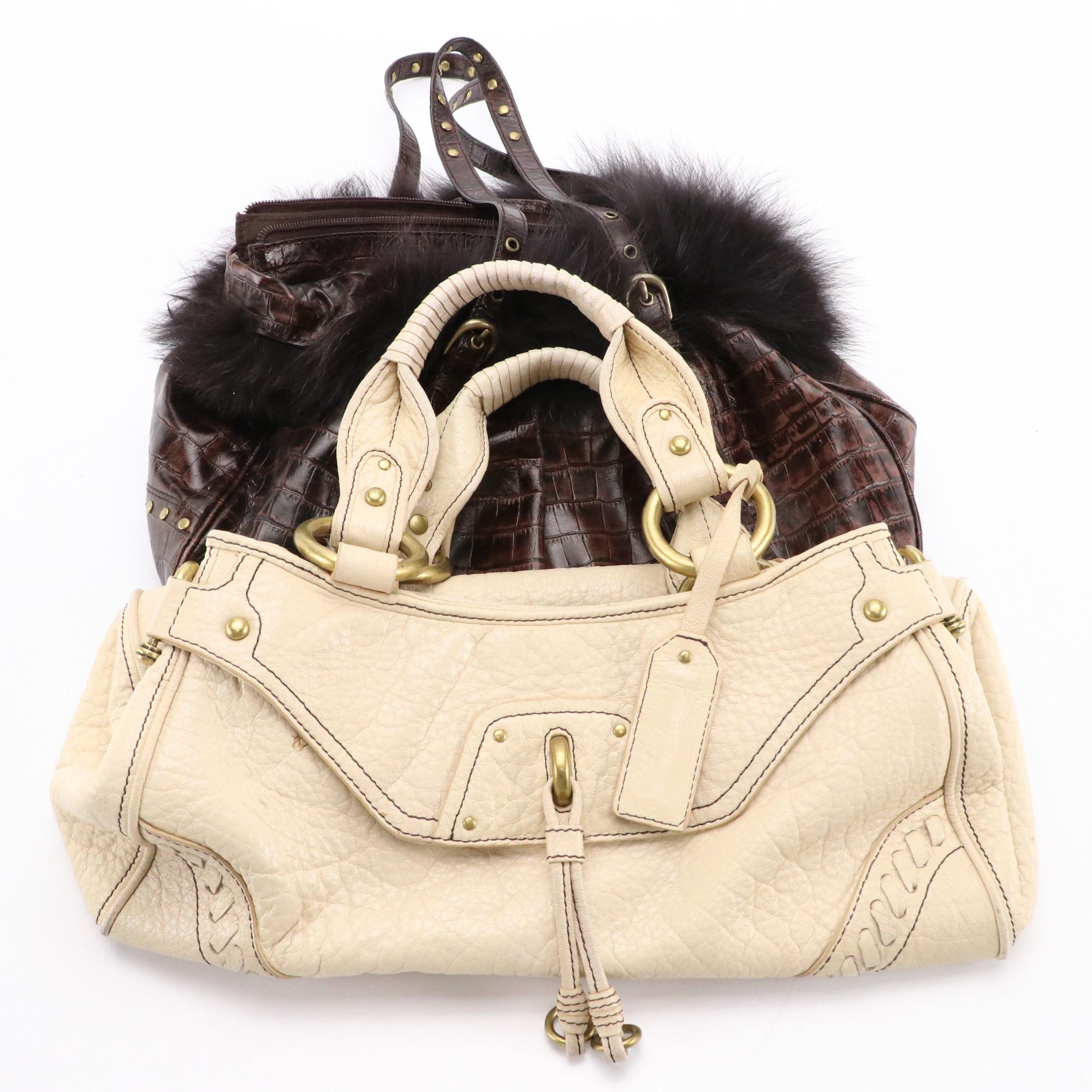 Kenneth Cole Beige Pebbled Leather Handbag, Adrienne Vittadini Croc Embossed Bag