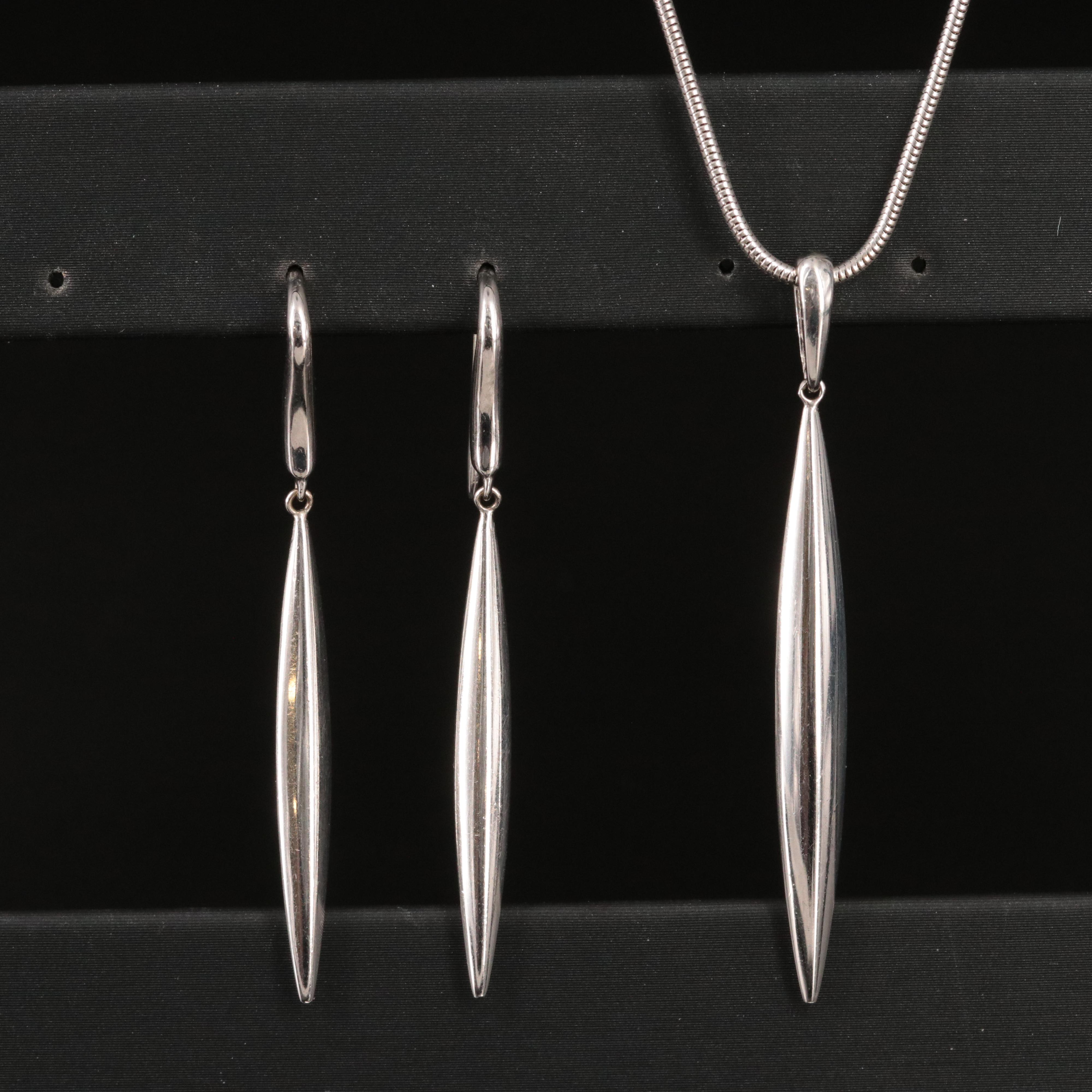 Tiffany & Co. 18K Feather Pendant Necklace and Earrings