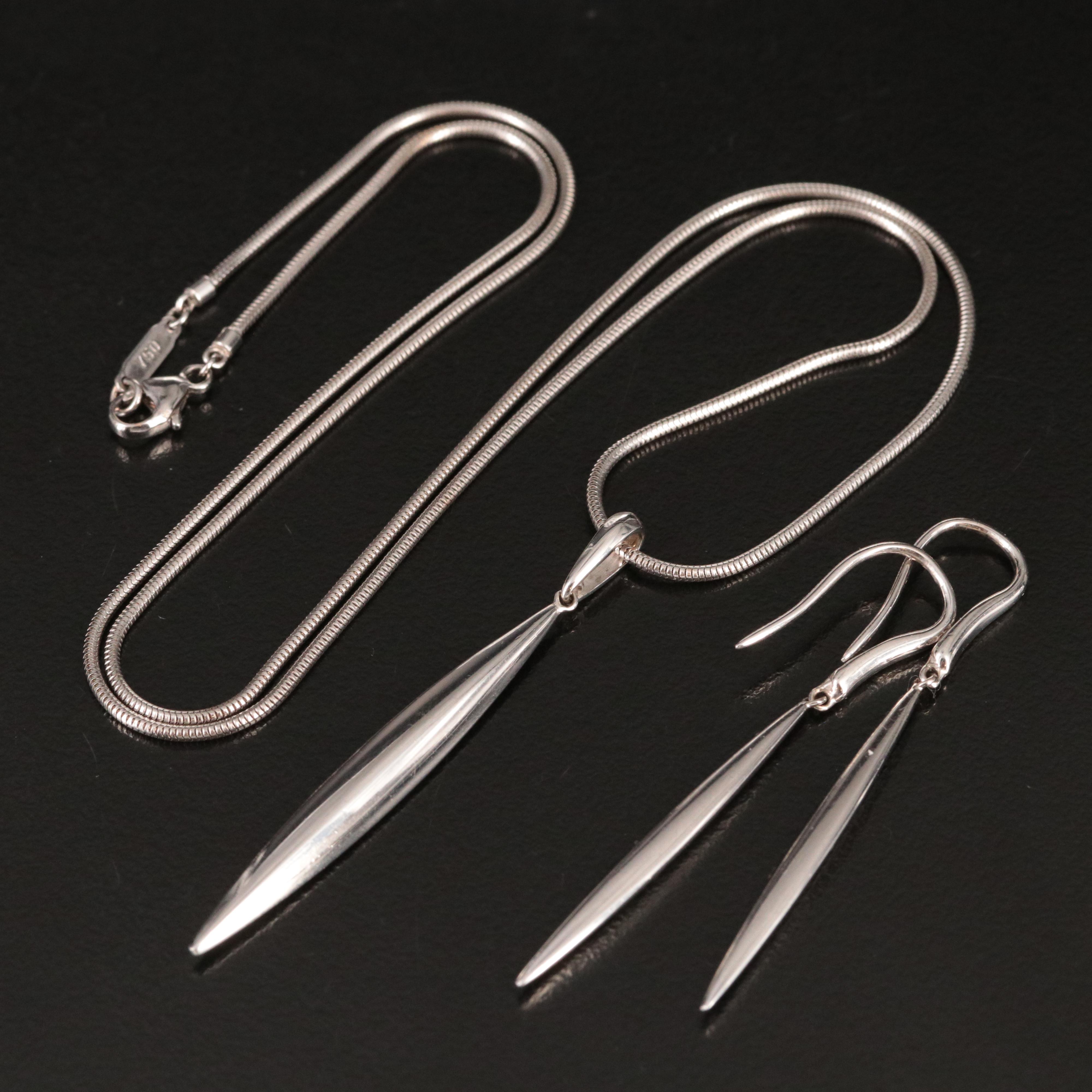 Tiffany & Co. 18K Feather Pendant Necklace and Earrings