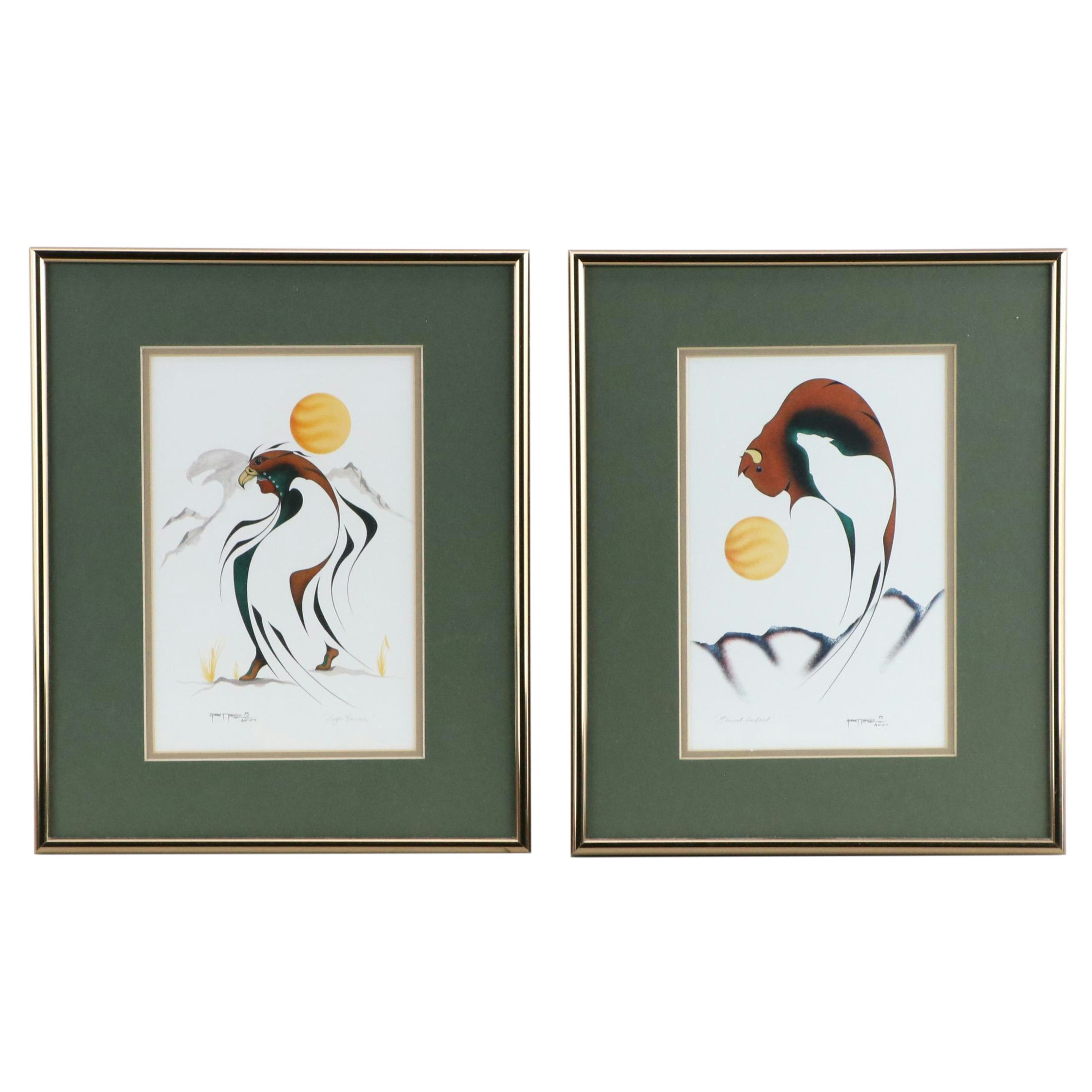 Garnet Tobacco Offset Lithographs "Eagle Dancer" and "Eternal Conflict," 1993