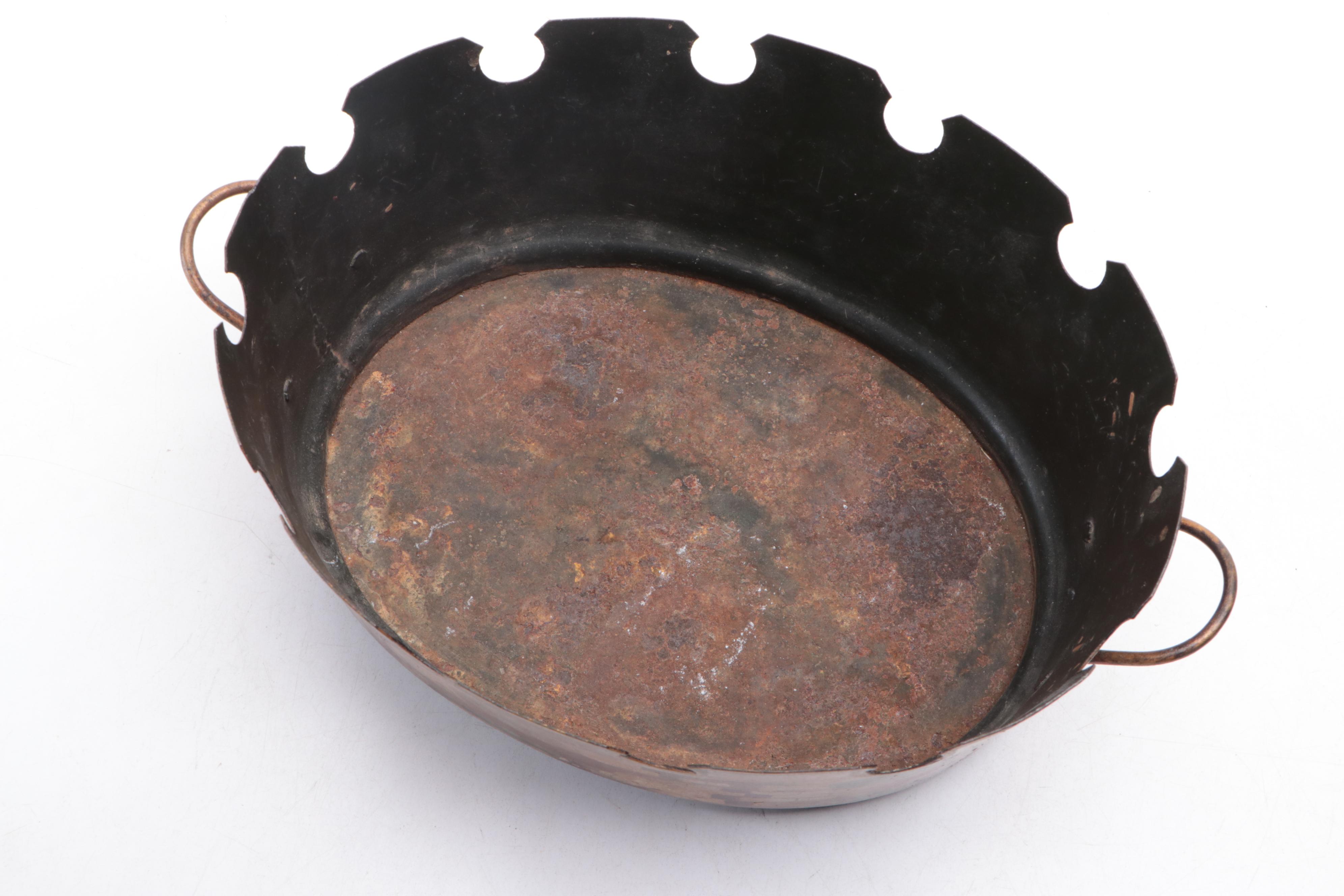 Hand-Painted Nautical Motif Metal Planter with Floral Motif Metal Baskets