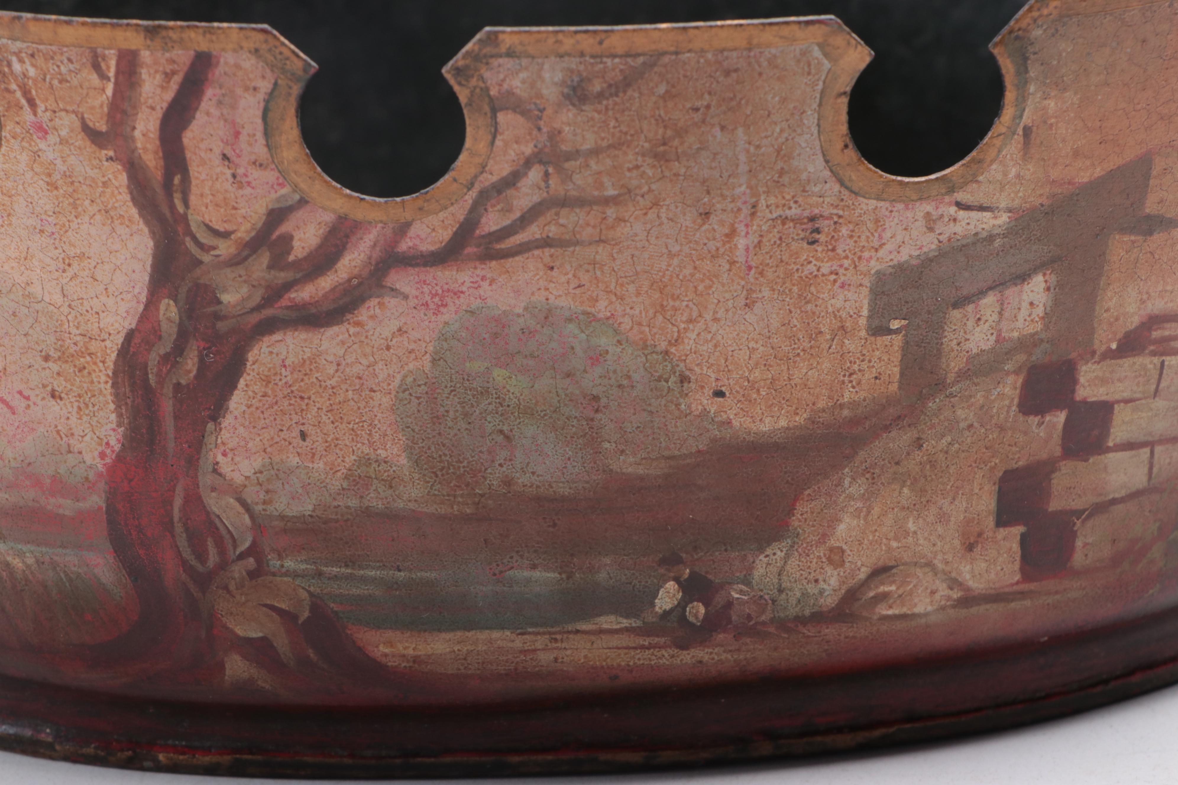 Hand-Painted Nautical Motif Metal Planter with Floral Motif Metal Baskets