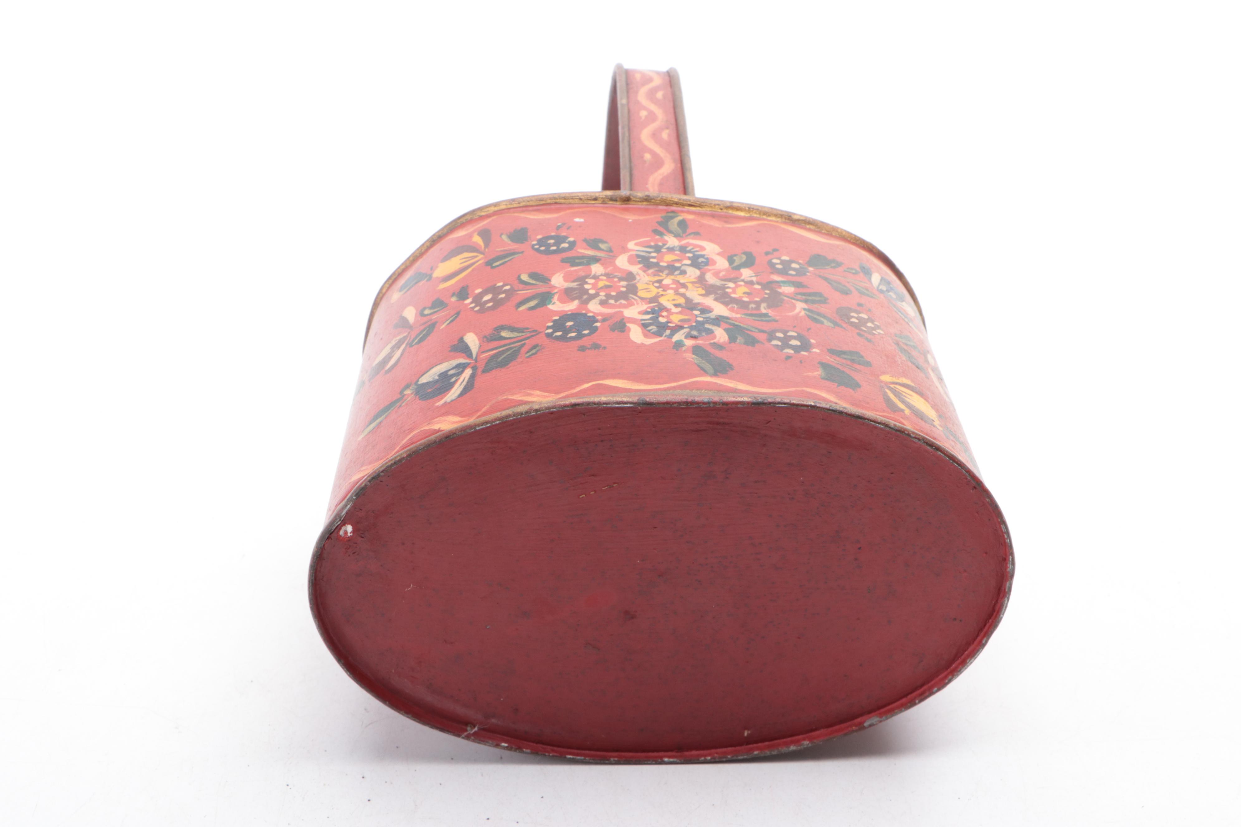 Hand-Painted Nautical Motif Metal Planter with Floral Motif Metal Baskets