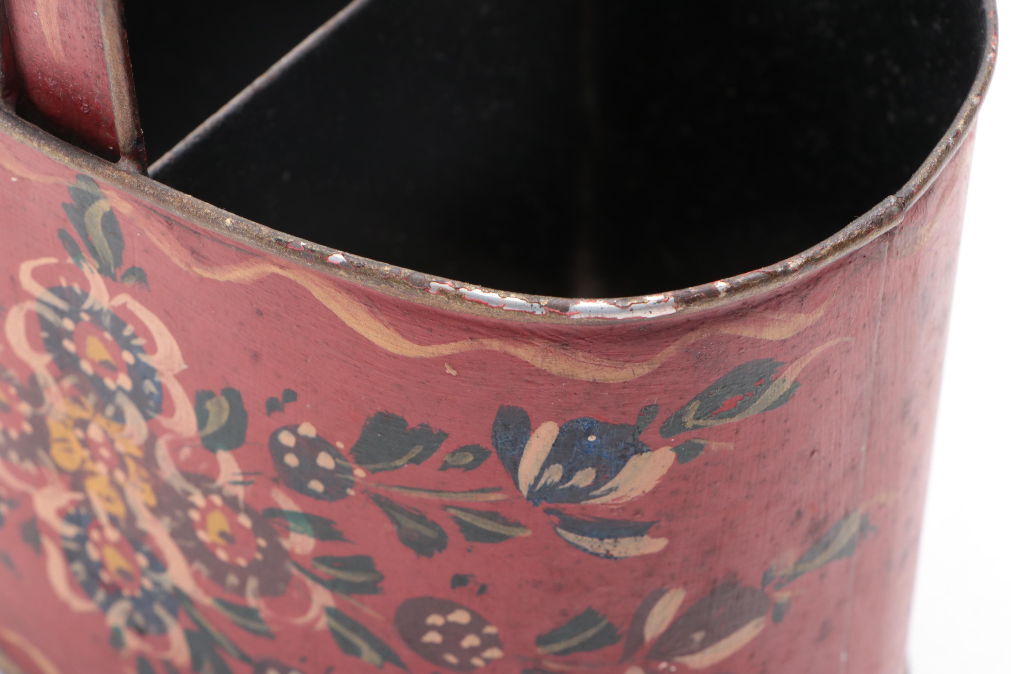 Hand-Painted Nautical Motif Metal Planter with Floral Motif Metal Baskets