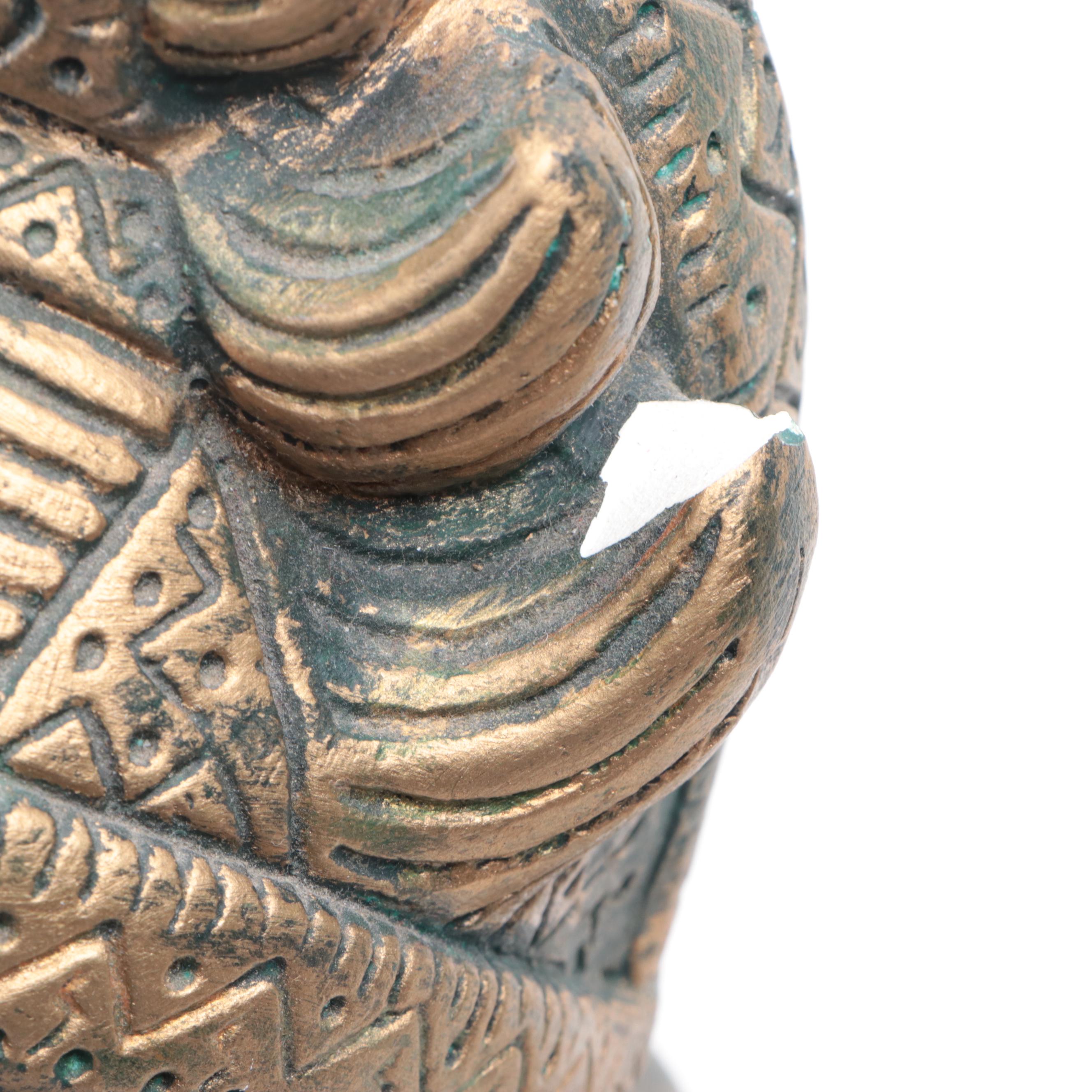 Plaster Buddha Statue and Candle Holder with Embossed Ceramic Planter