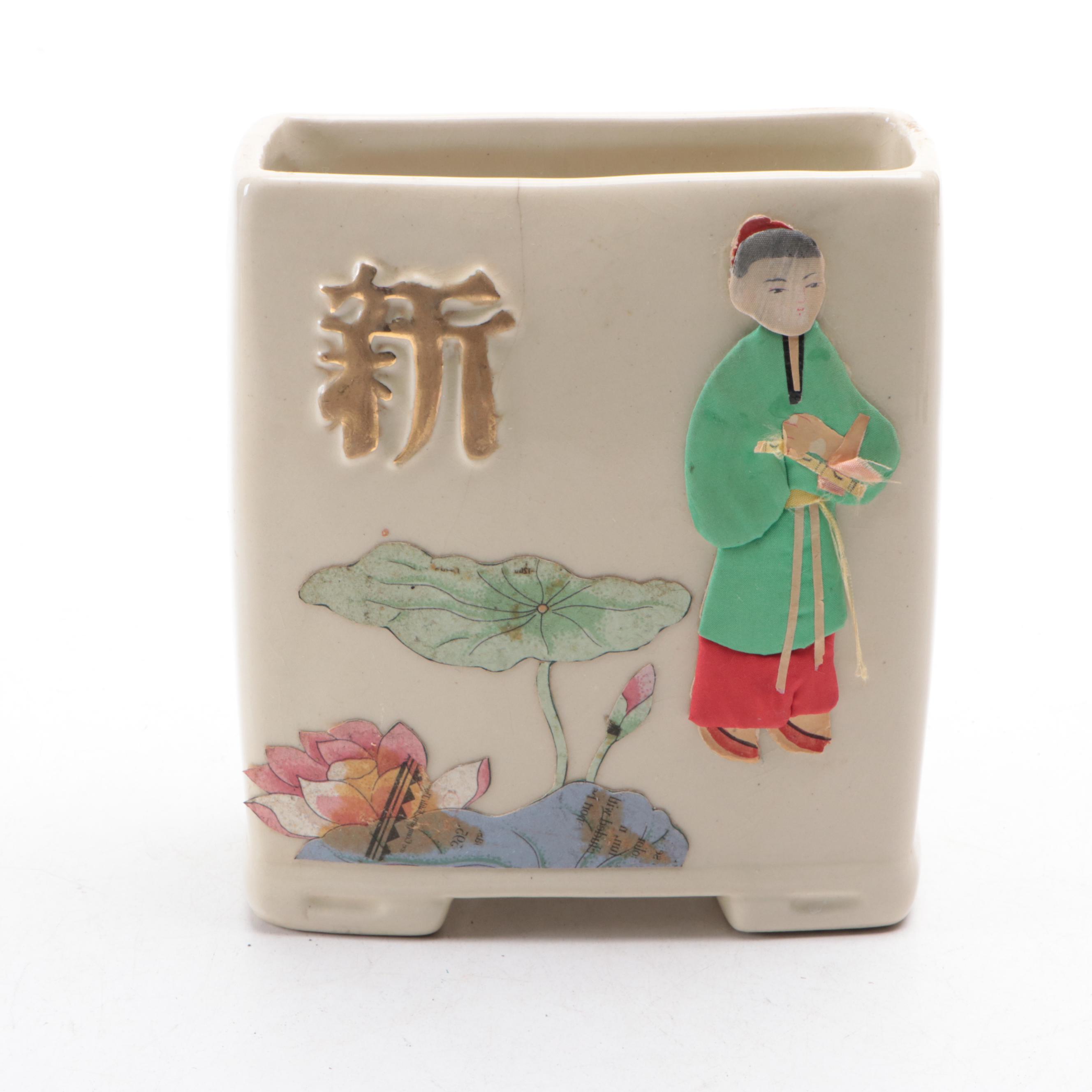 Plaster Buddha Statue and Candle Holder with Embossed Ceramic Planter