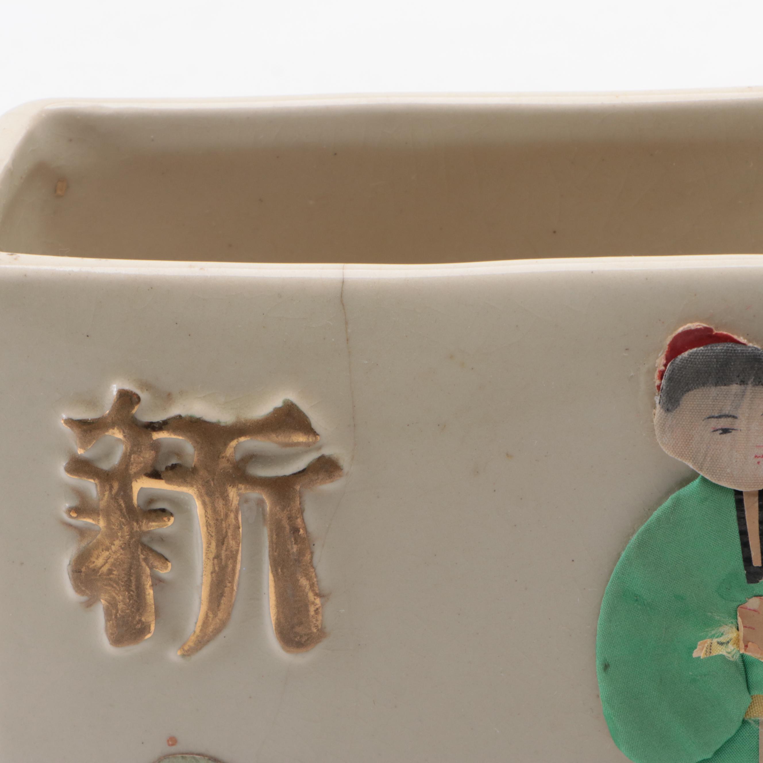 Plaster Buddha Statue and Candle Holder with Embossed Ceramic Planter