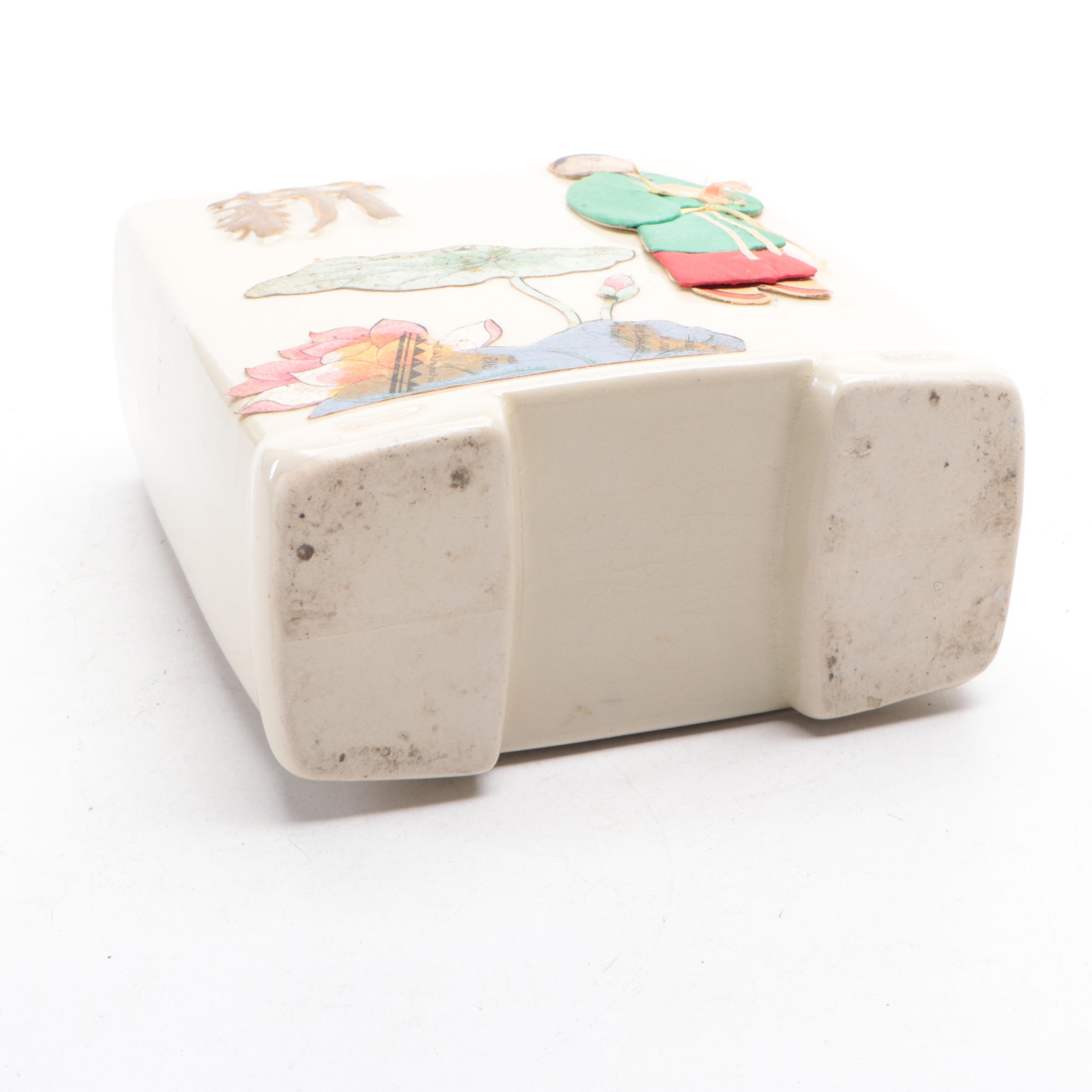 Plaster Buddha Statue and Candle Holder with Embossed Ceramic Planter