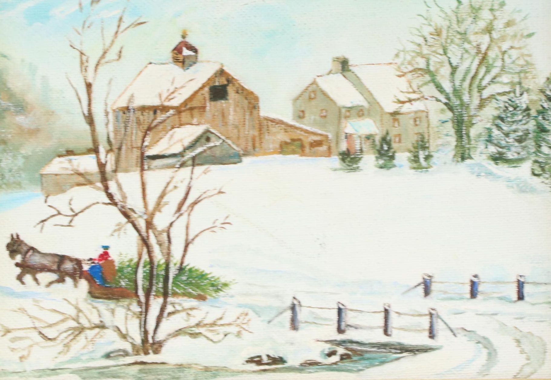 Oil Painting of Winter Farm Landscape
