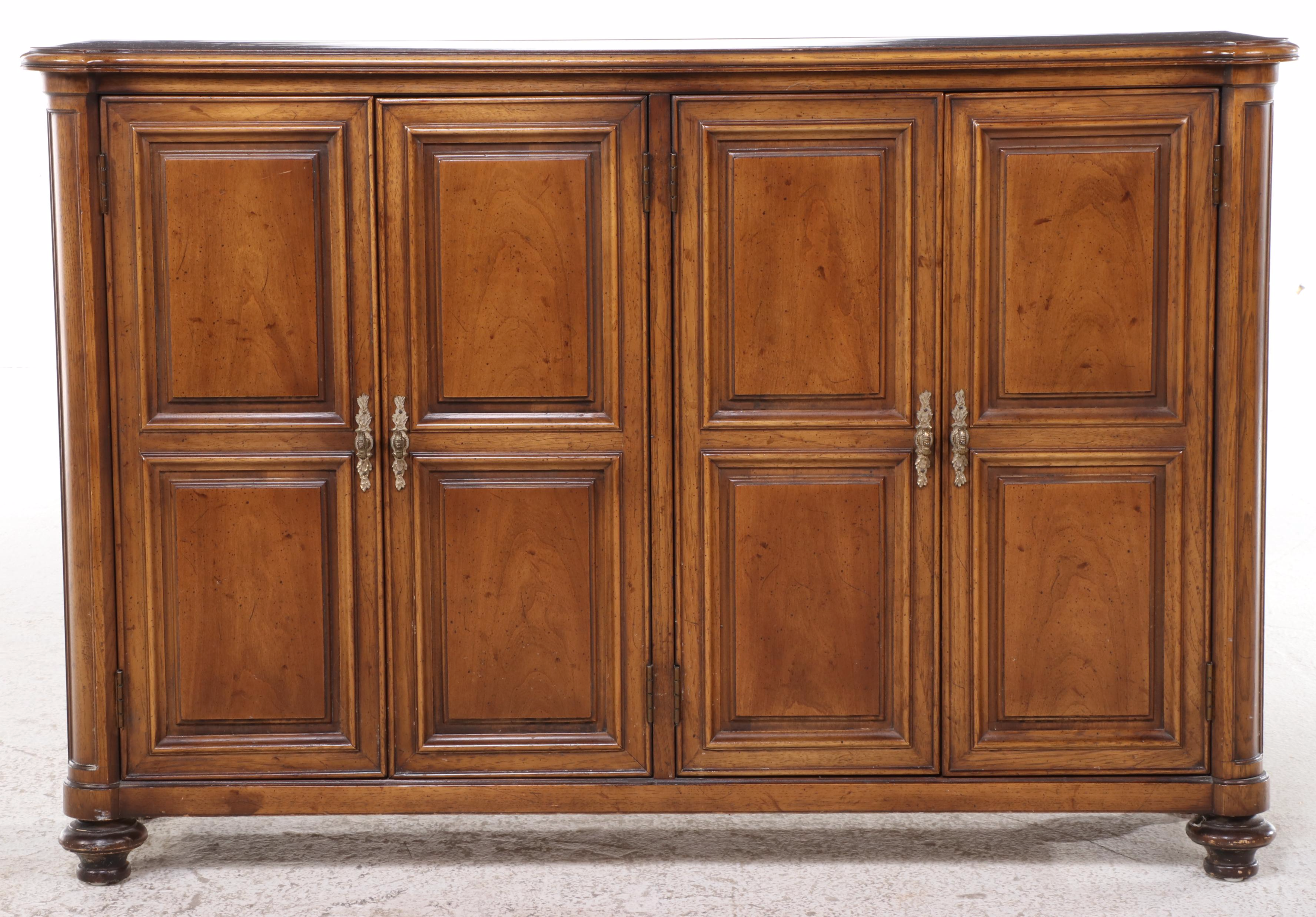 Louis Philippe Style Walnut Finish Panel Front Sideboard Cabinet