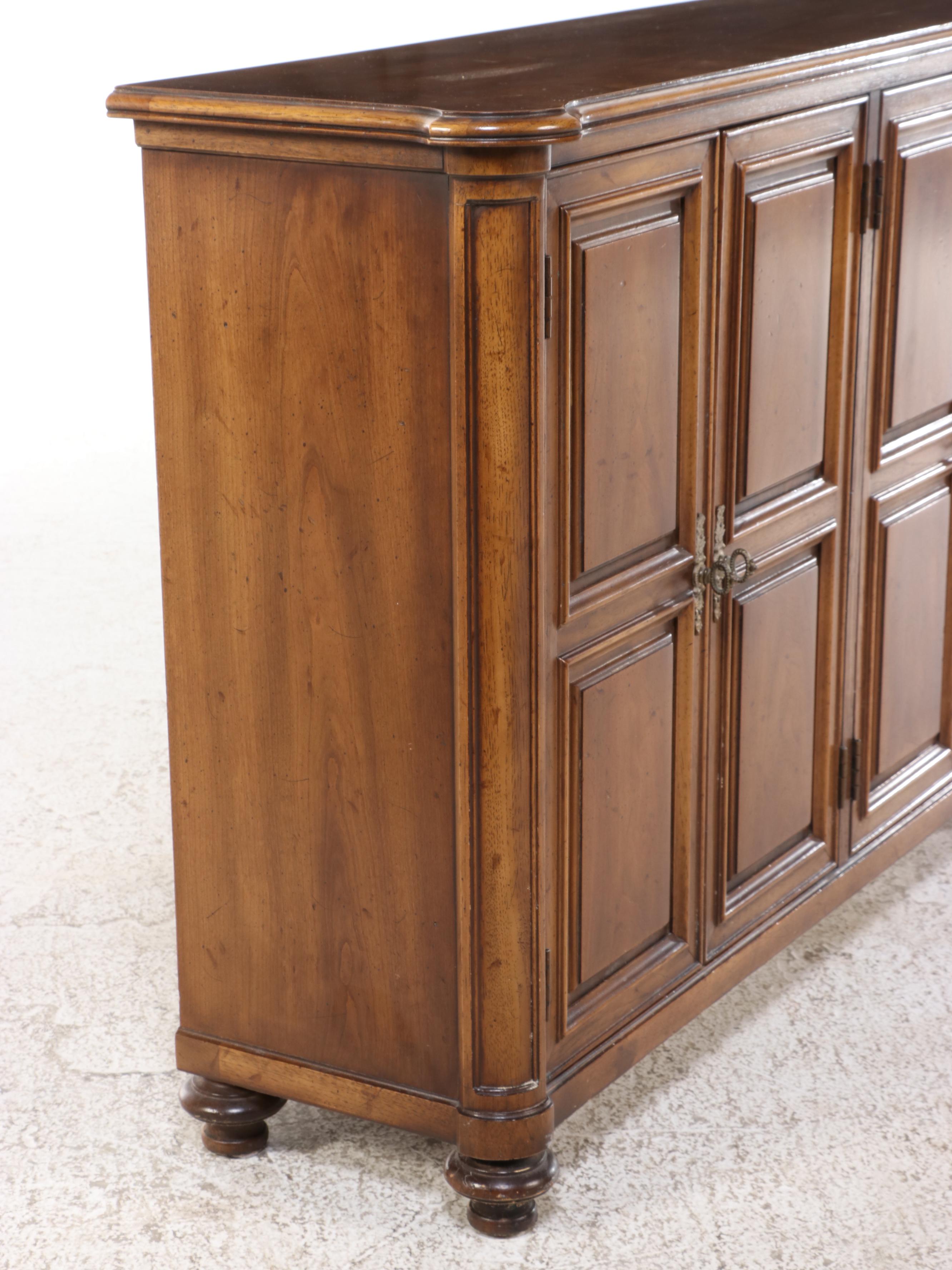 Louis Philippe Style Walnut Finish Panel Front Sideboard Cabinet