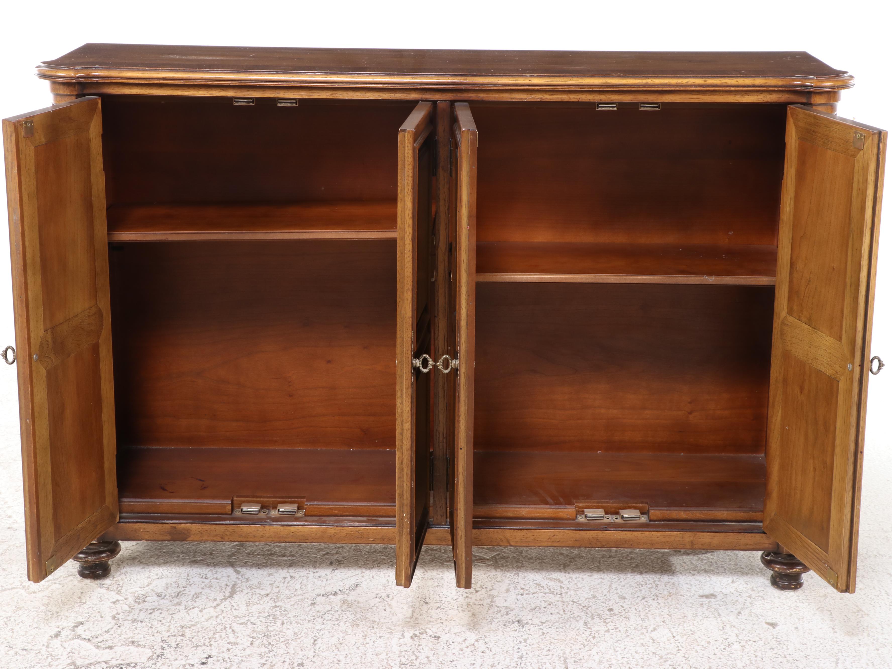 Louis Philippe Style Walnut Finish Panel Front Sideboard Cabinet