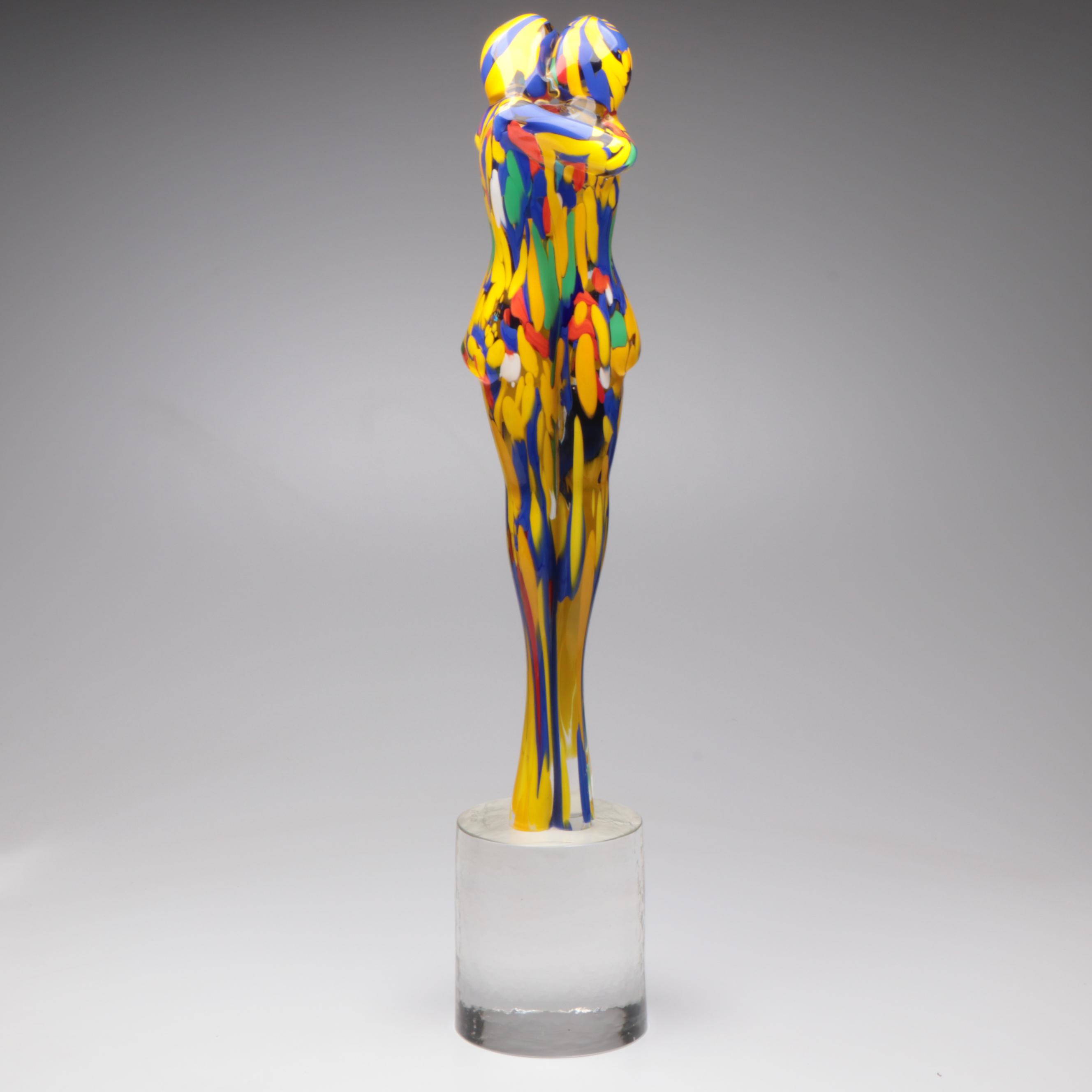 Silvano Signoretto "Lovers" Handcrafted Multicolor Murano Glass Sculpture, 2002