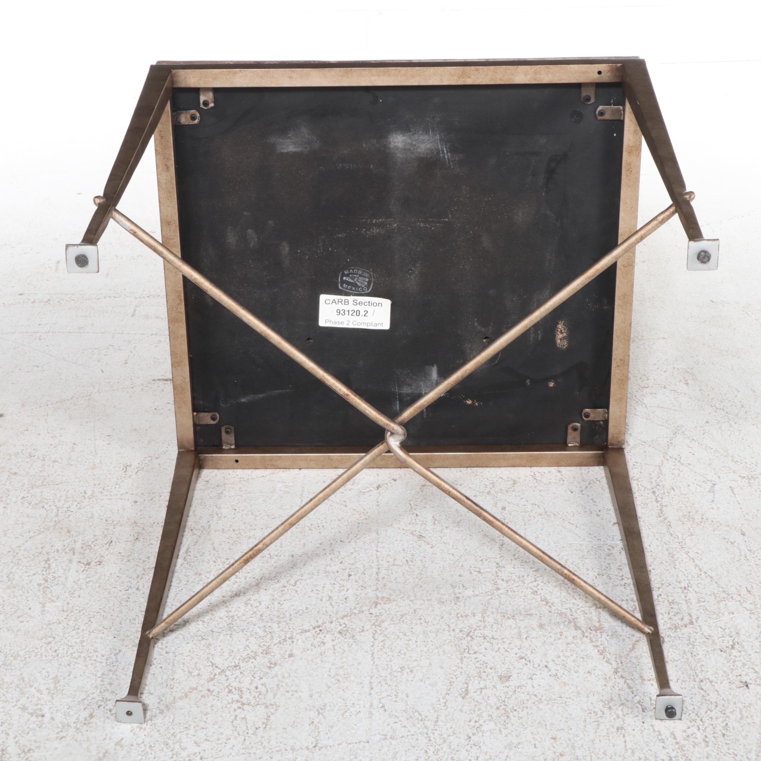 Contemporary Tessellated Marble Top Metal Side Table