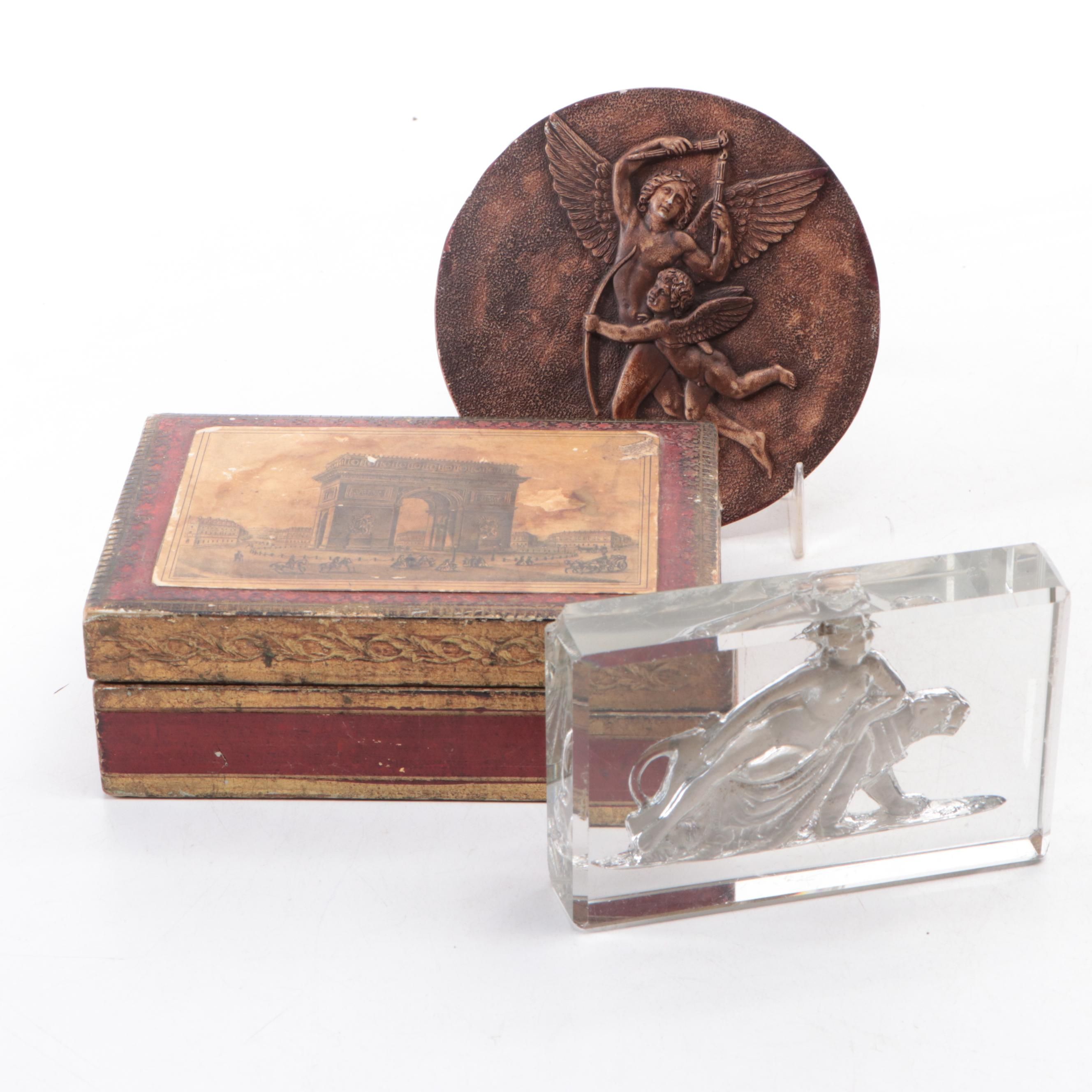 Neoclassical Style Chalkware Round Plaque and Other Décor