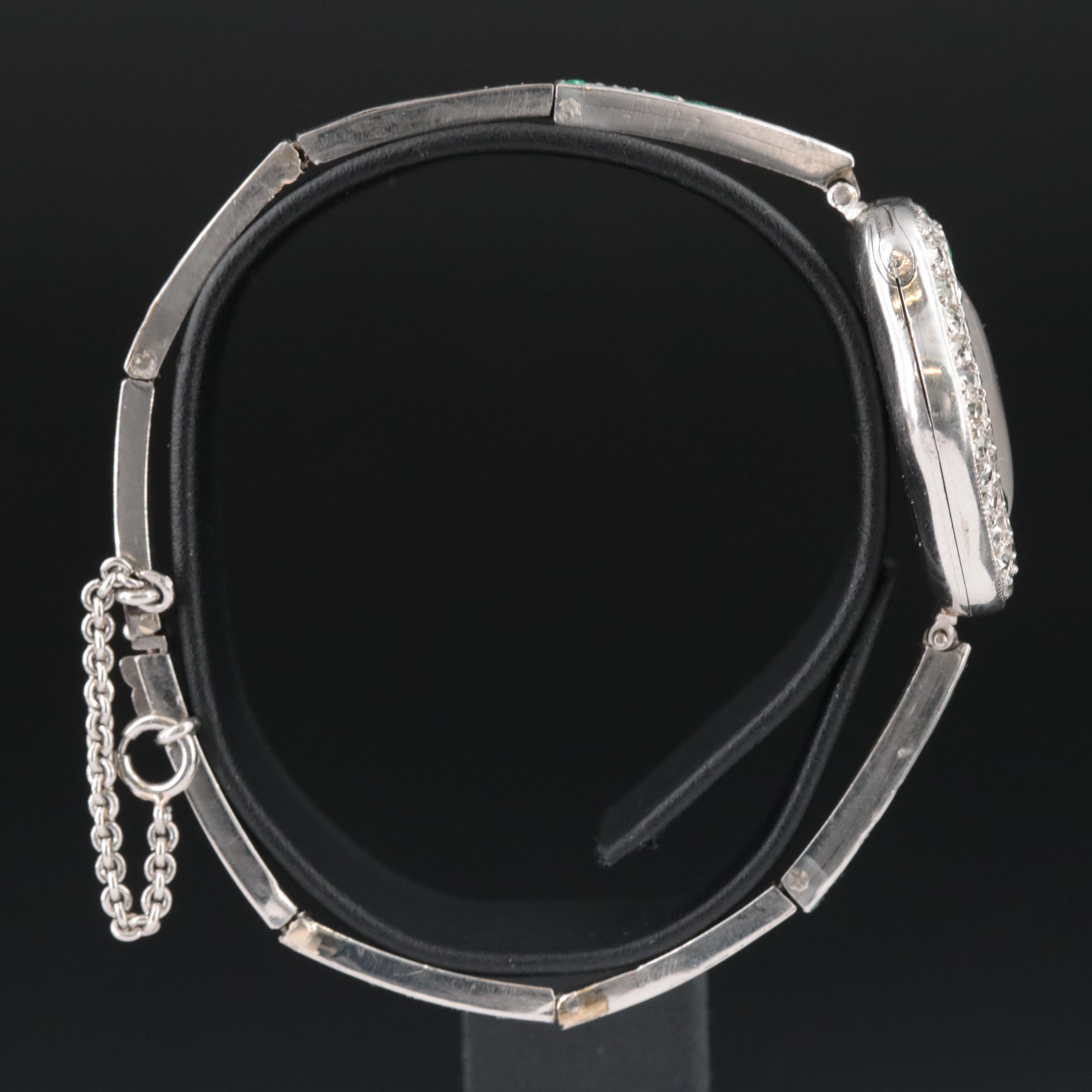 Antique Platinum Emerald and Diamond Watch