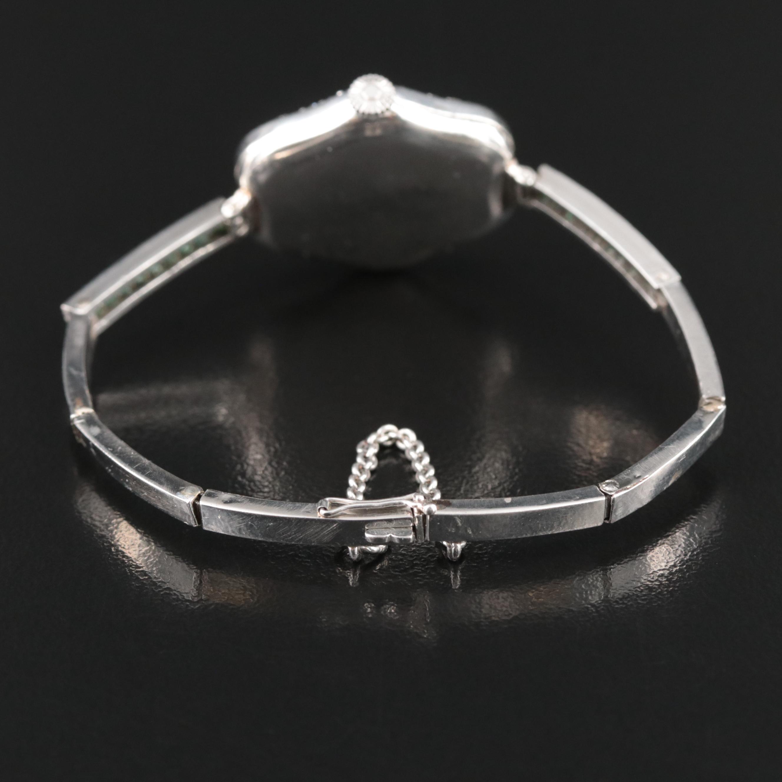 Antique Platinum Emerald and Diamond Watch