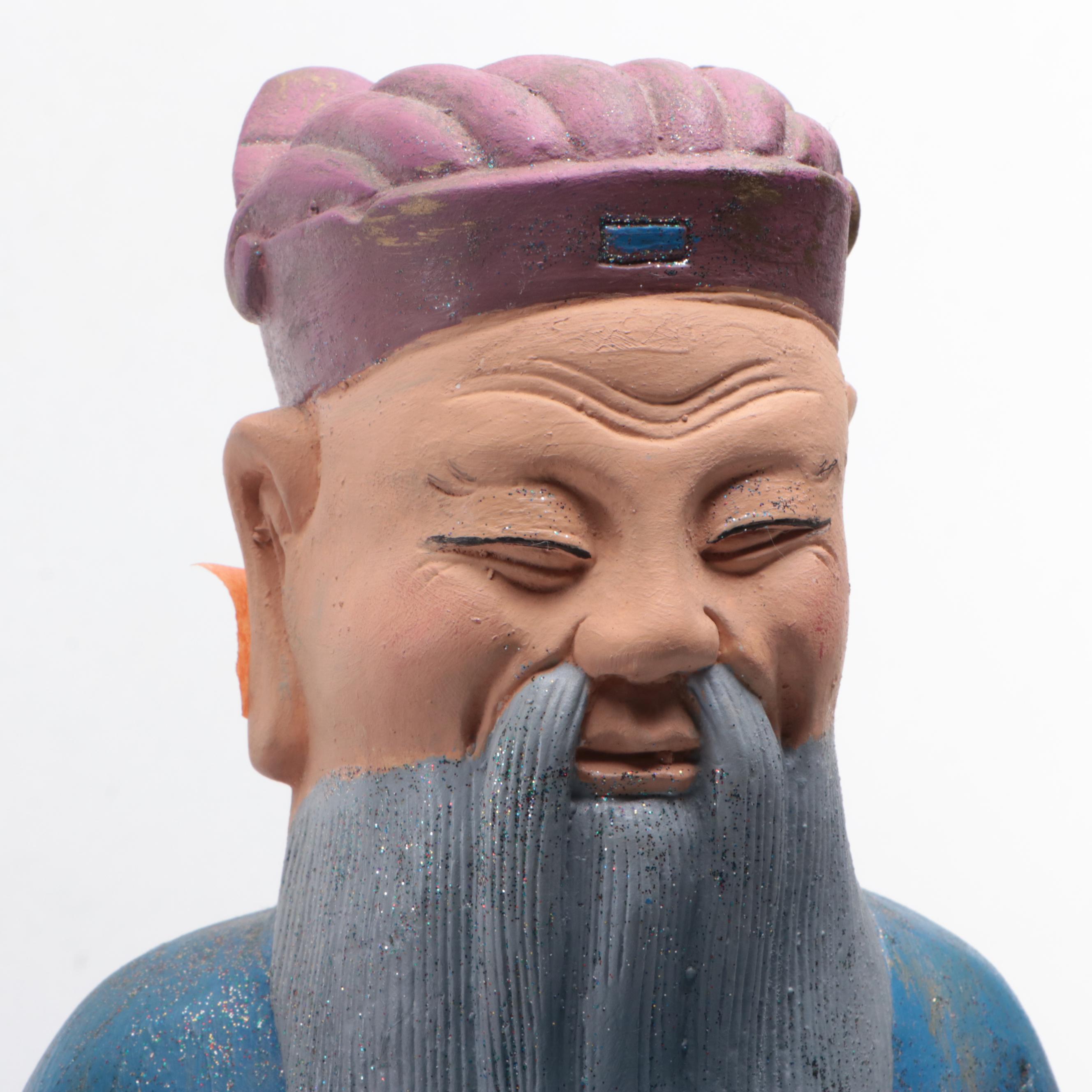 Hand-Painted Cast Plaster Traditional Chinese Man and Woman Figurines