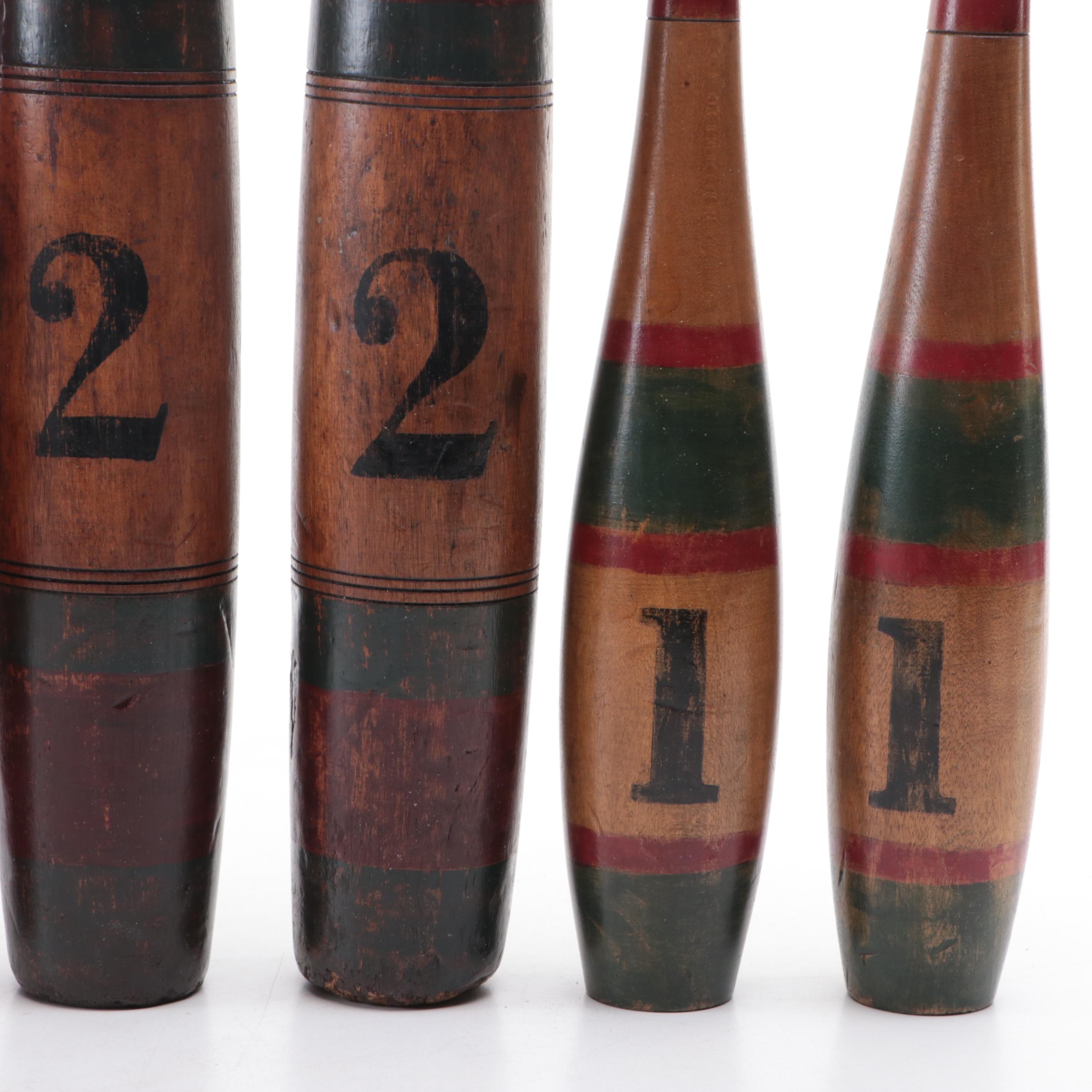 Painted Wooden Juggling Pins of 1, 2, and 2½ Pounds
