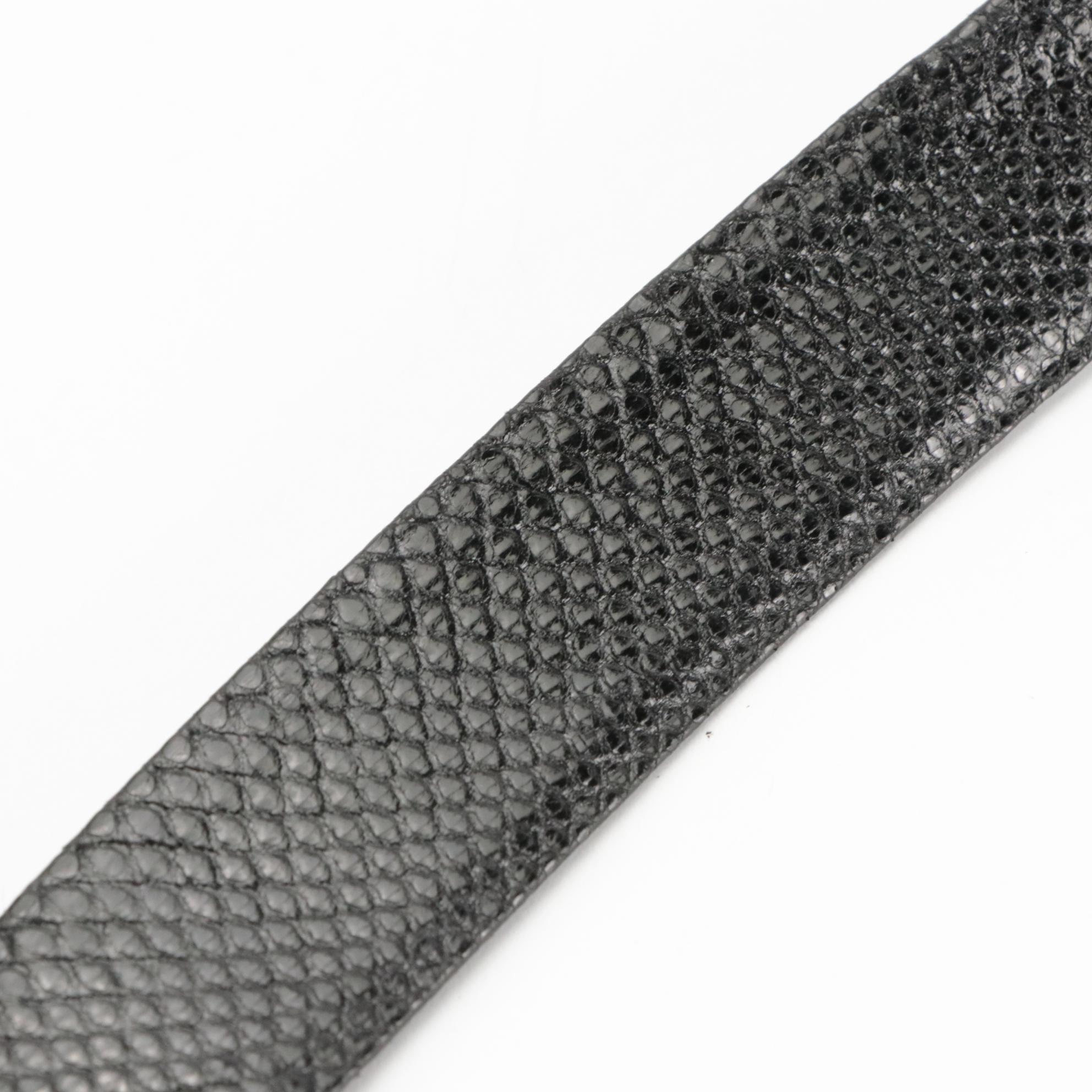 Judith Leiber Black Snakeskin Leather Belt with Gold Tone Lion Head Buckle