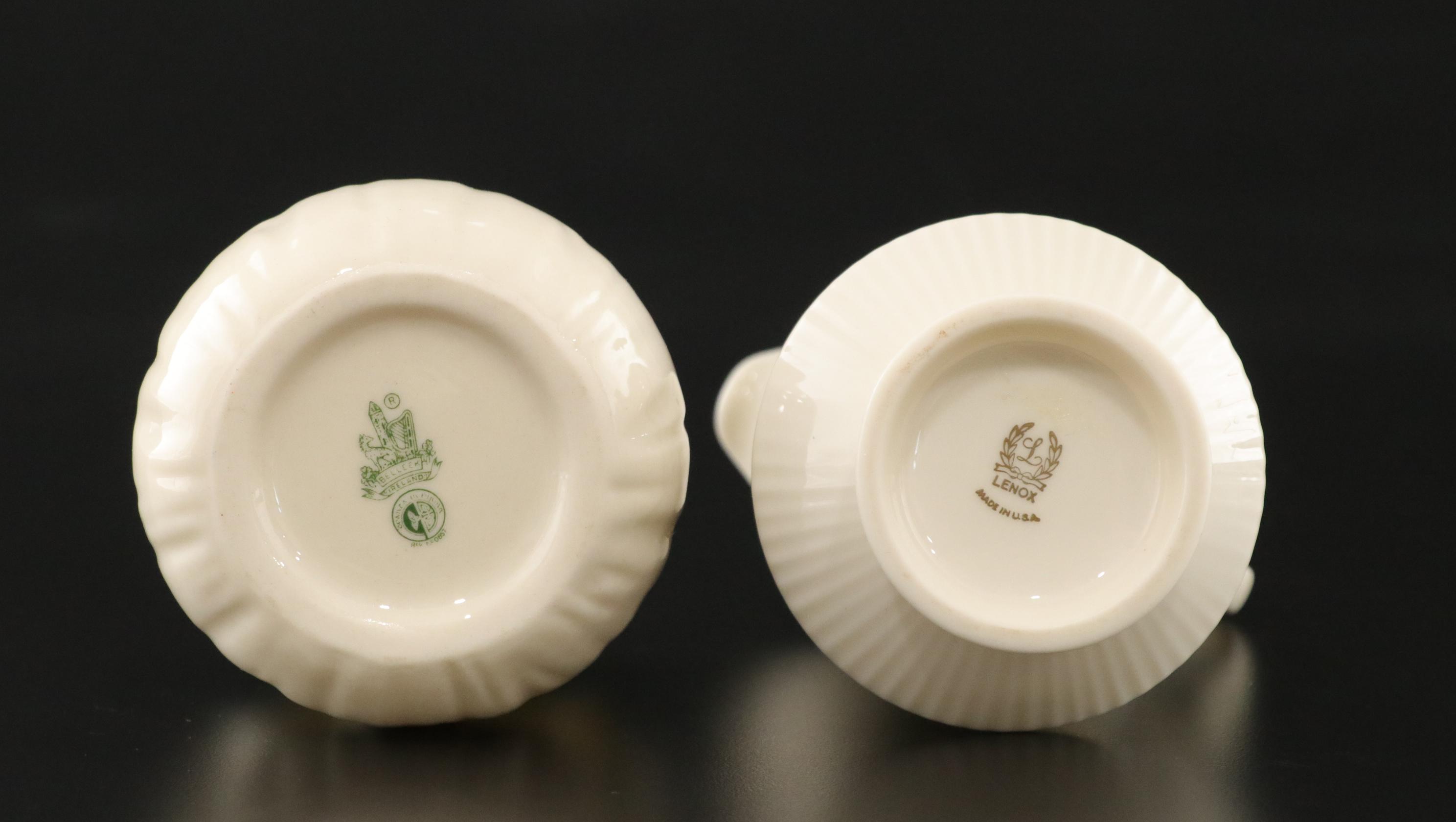 Belleek and Lenox Porcelain Vase, Creamer & Fluted Sugar, Compote, & Heart Dish