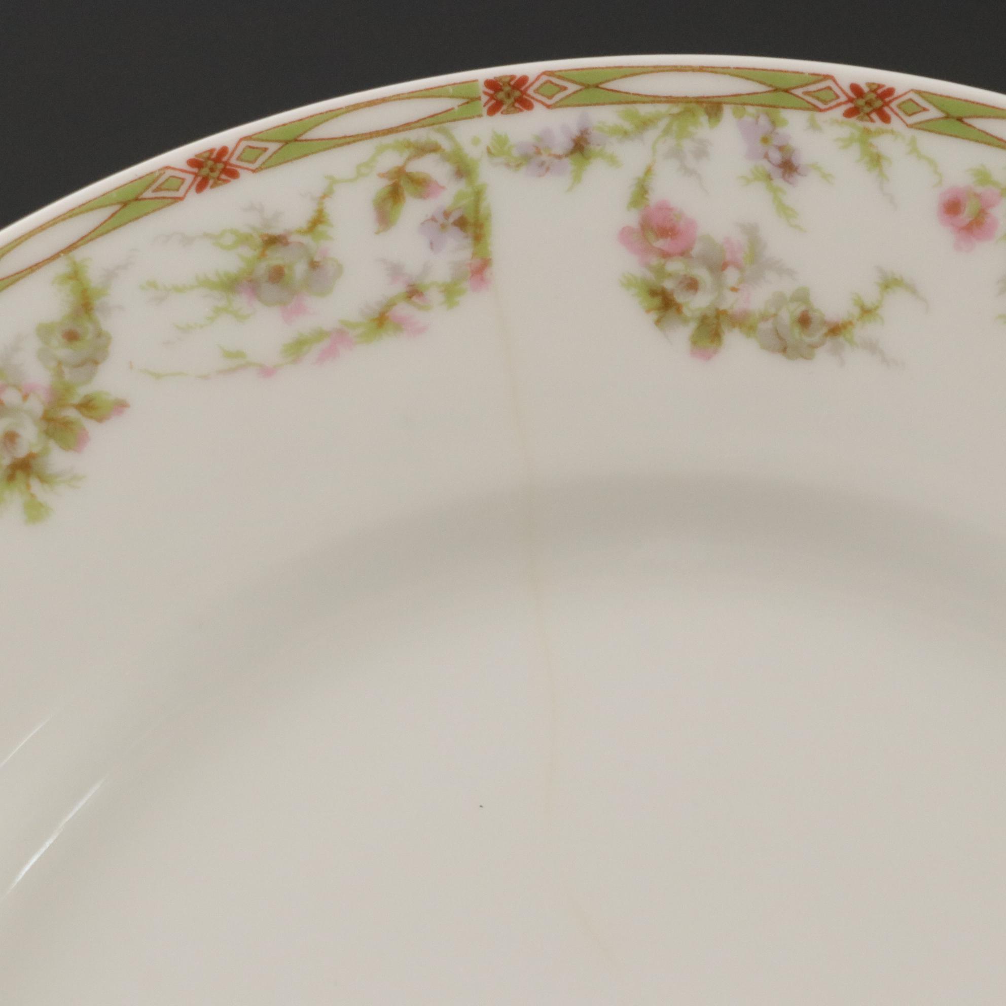 Théodore Haviland Limoges Floral Plates and Etched Glass Pedestal Compote