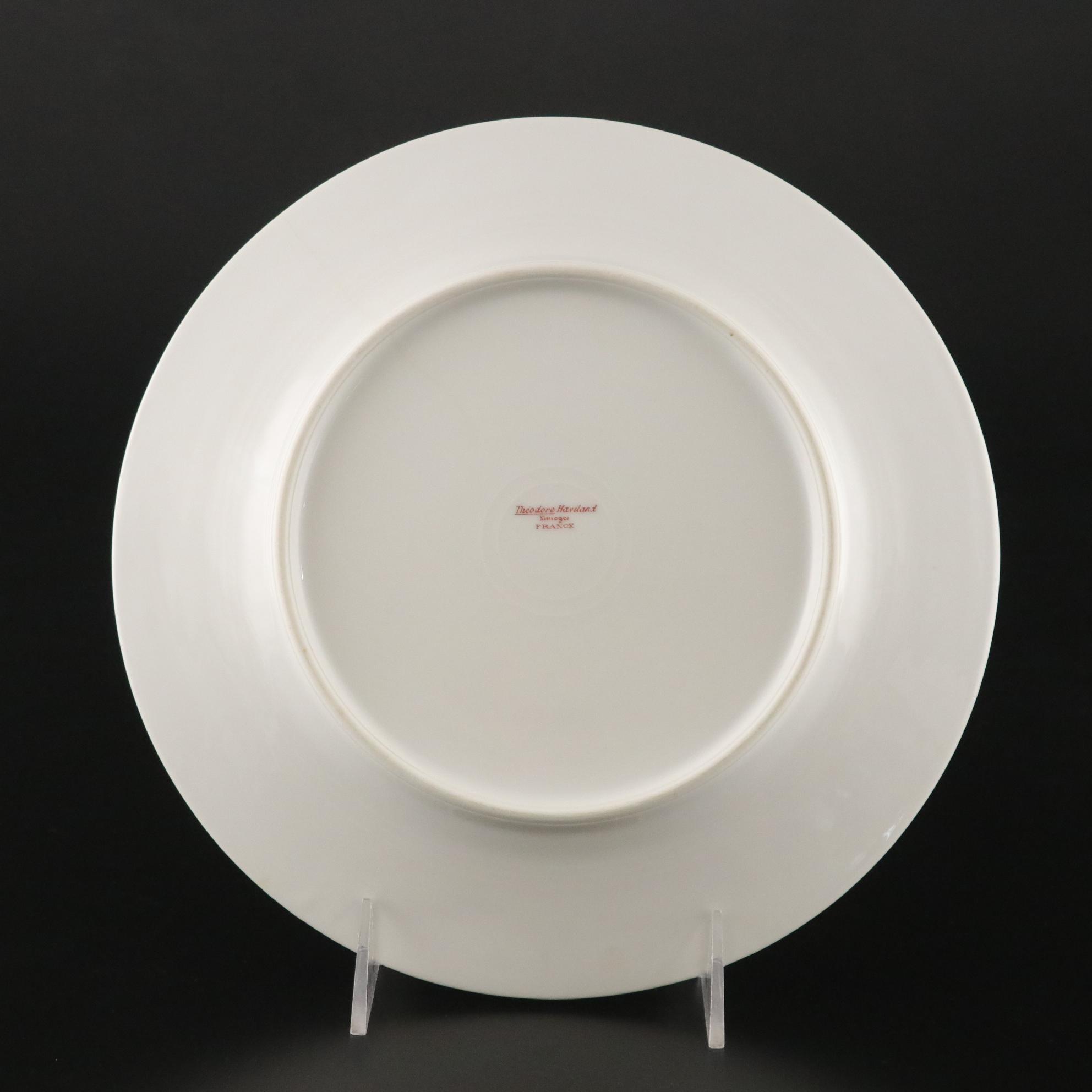 Théodore Haviland Limoges Floral Plates and Etched Glass Pedestal Compote