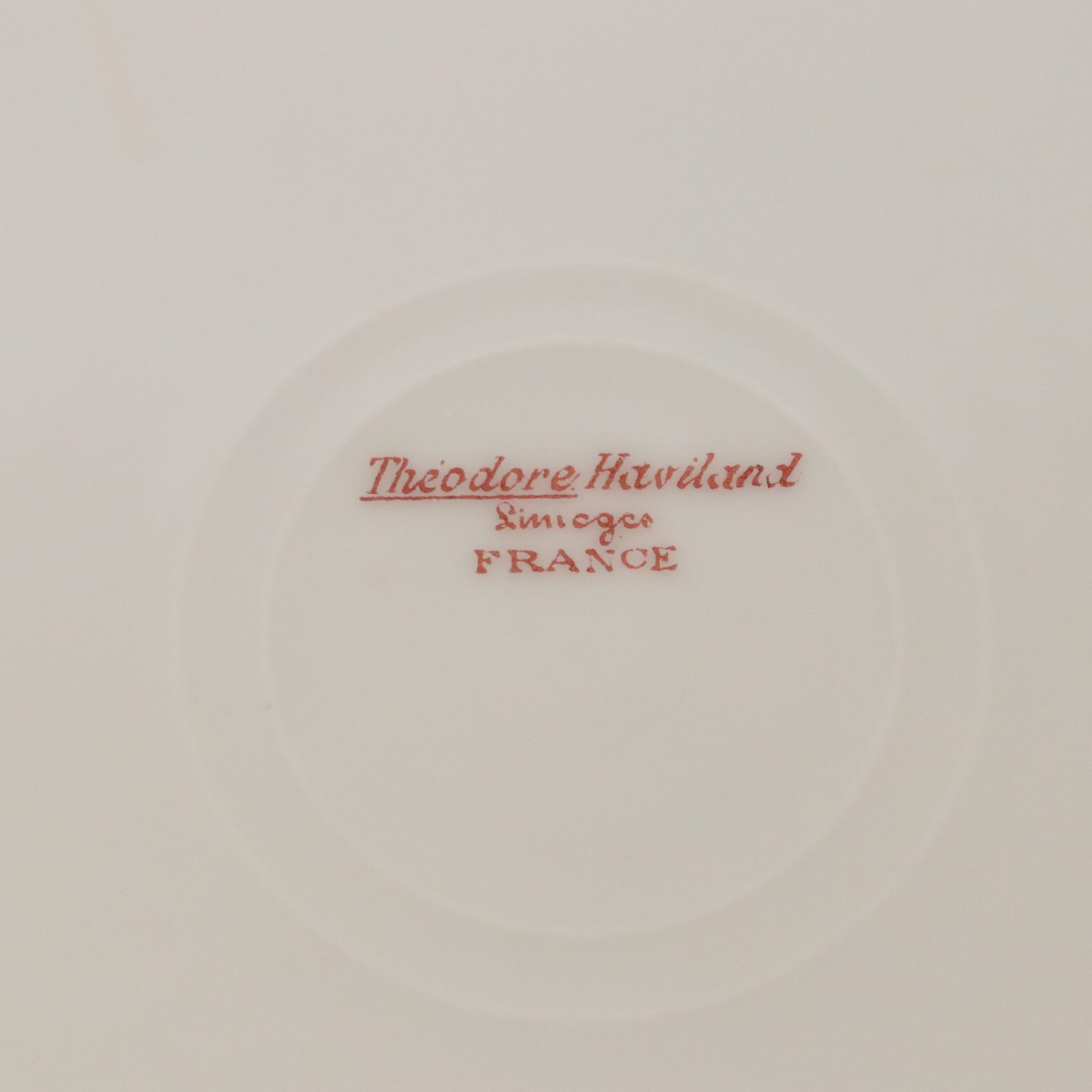 Théodore Haviland Limoges Floral Plates and Etched Glass Pedestal Compote