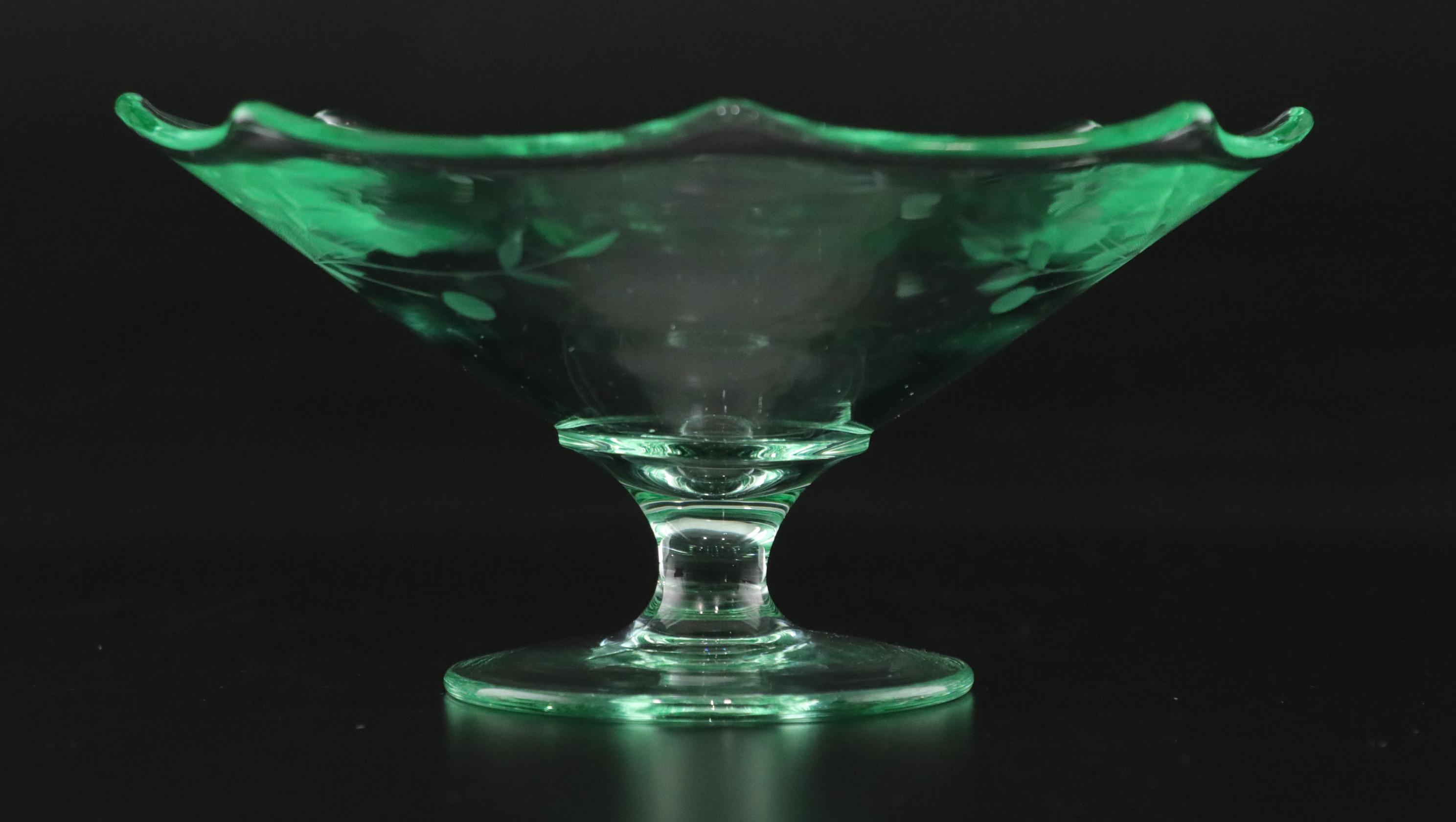 Théodore Haviland Limoges Floral Plates and Etched Glass Pedestal Compote