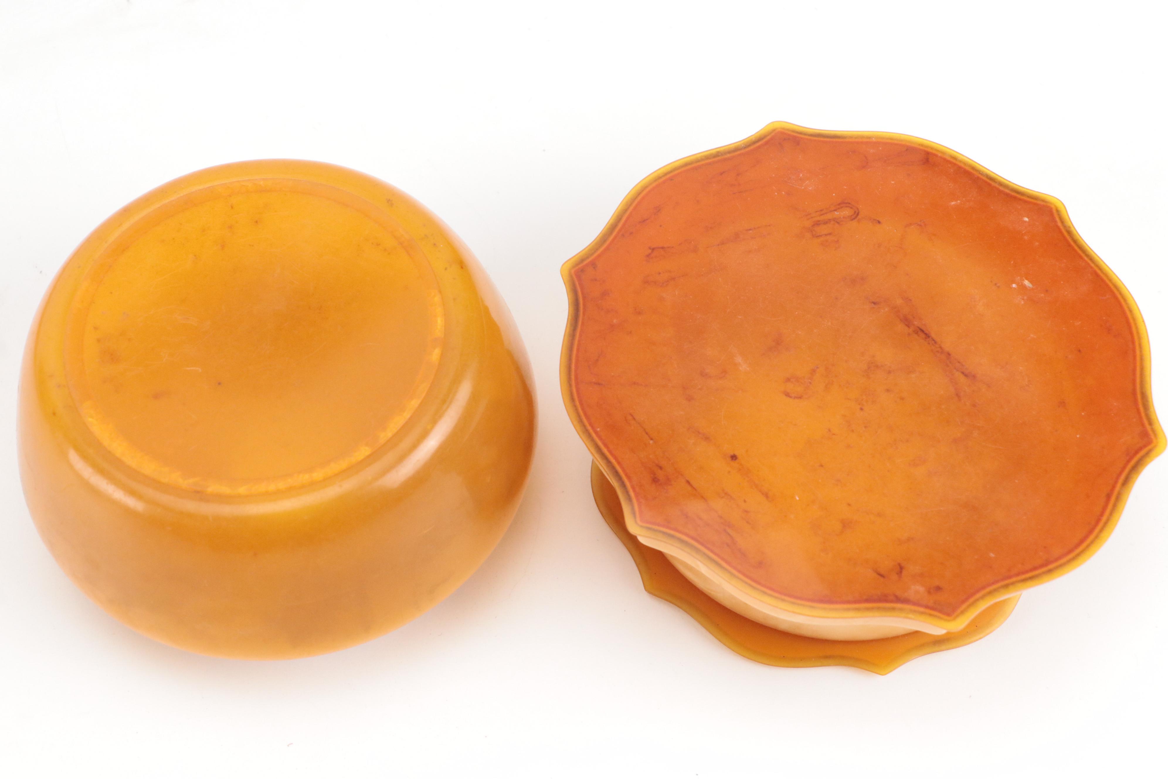 Pyramid Pearl Tone Celluloid Vanity Set and Grooming Tools