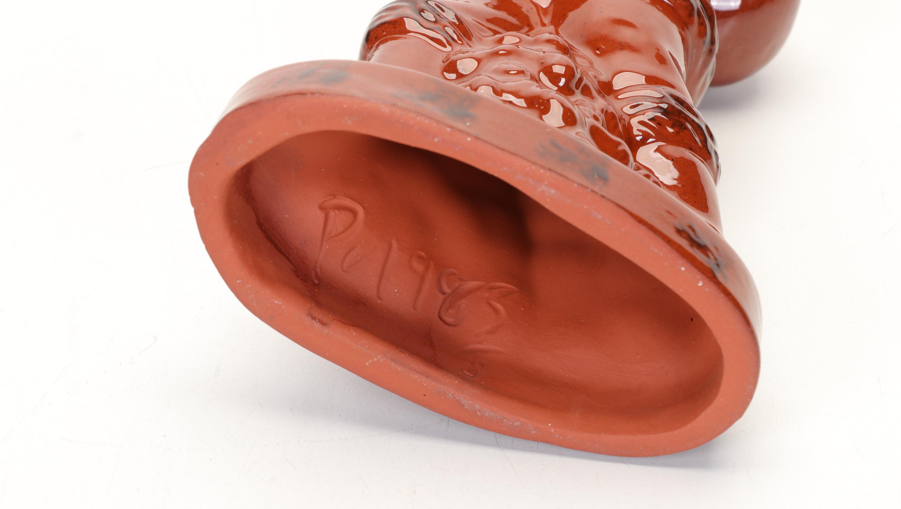 Foltz Pottery Glazed Redware Santa Figurines, Late 20th Century