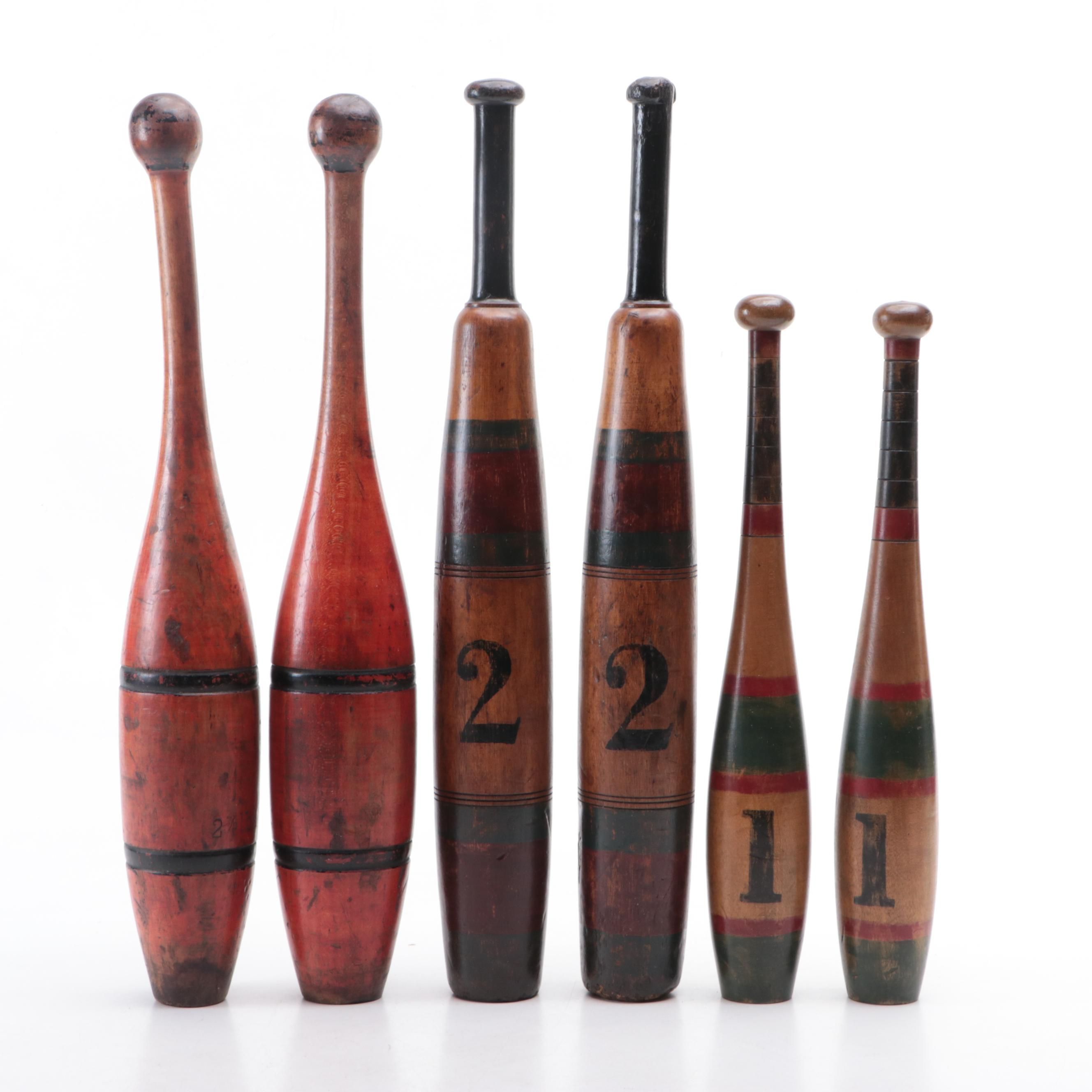 Painted Wooden Juggling Pins of 1, 2, and 2½ Pounds