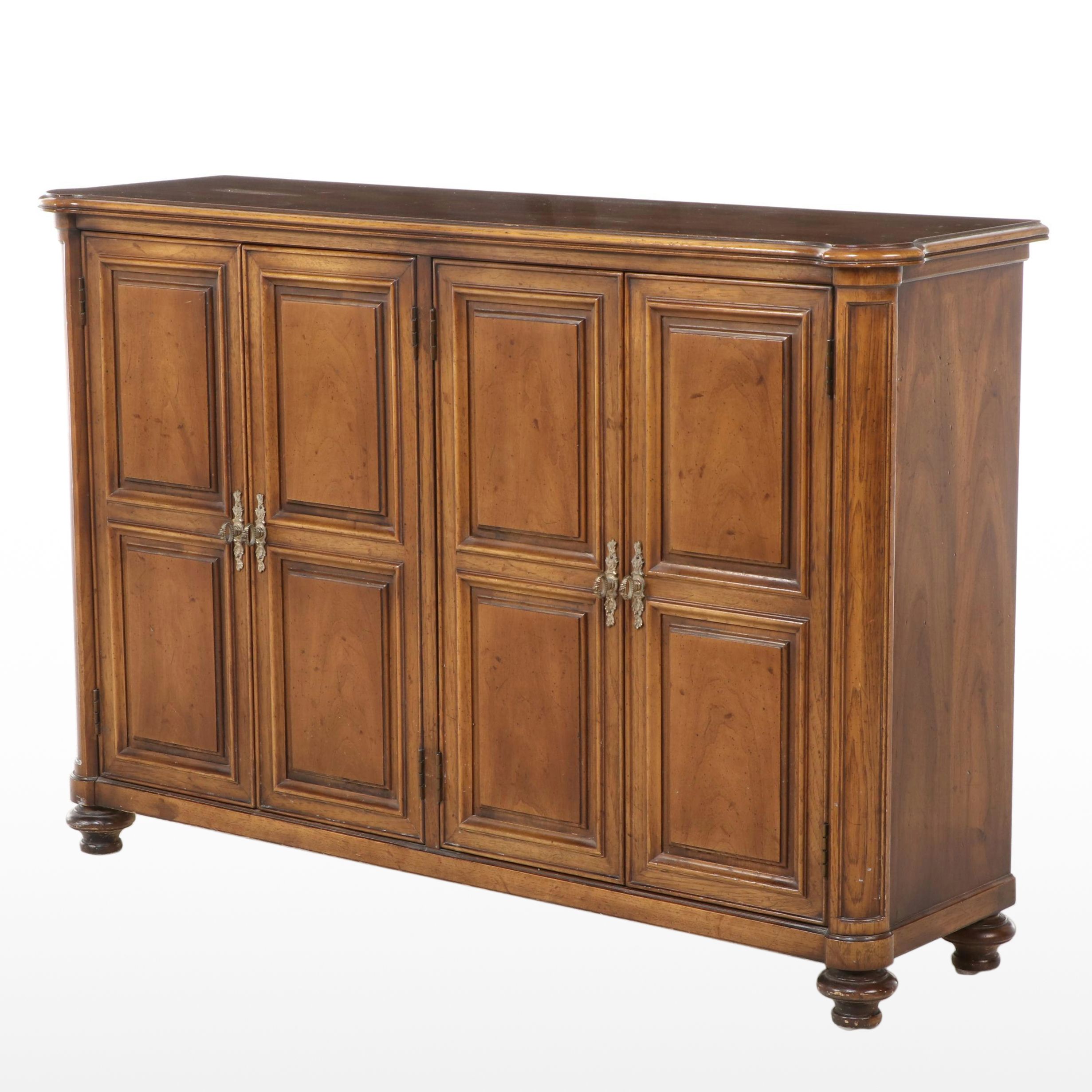 Louis Philippe Style Walnut Finish Panel Front Sideboard Cabinet