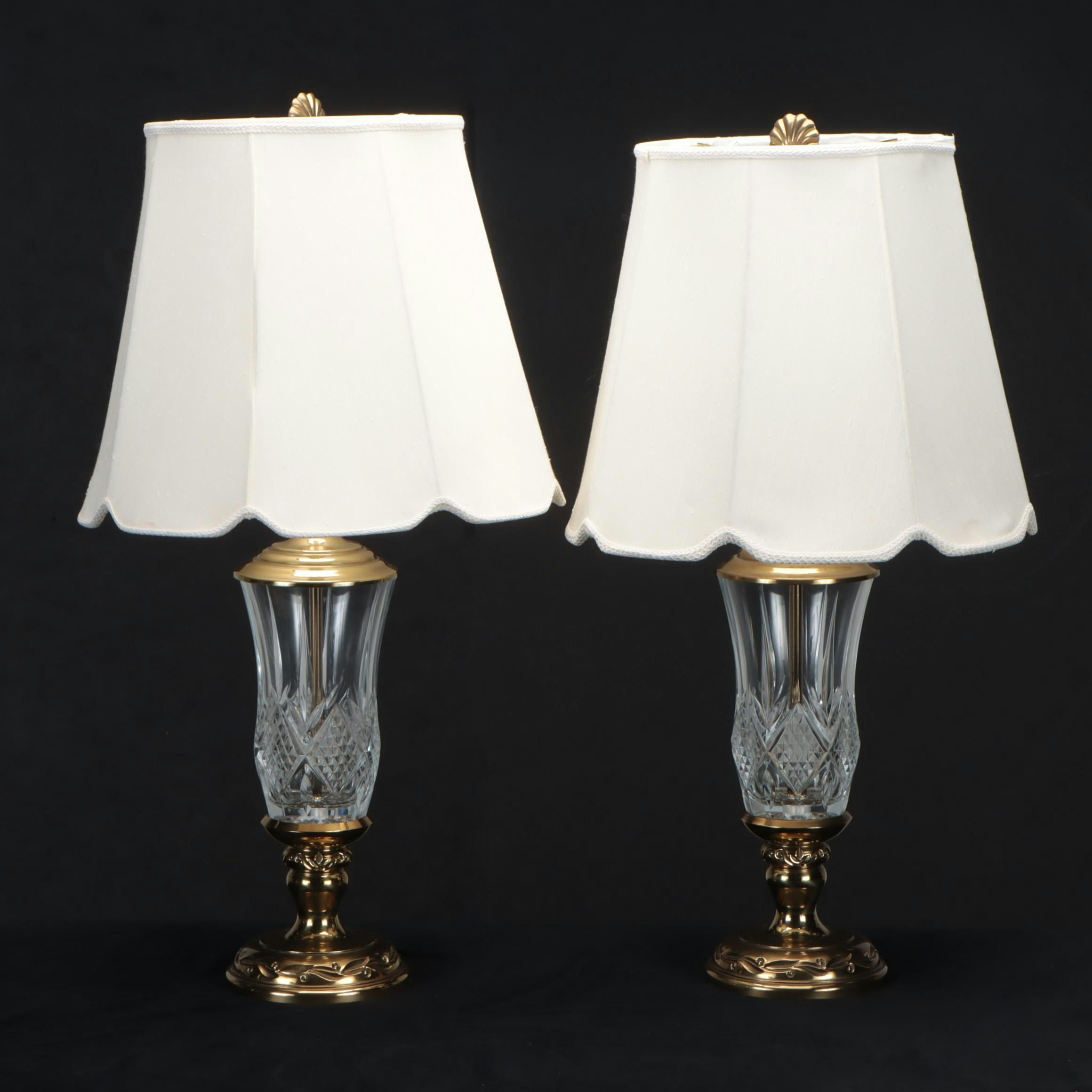 Pair of Stiffel Cut Crystal and Brass Table Lamps, Late 20th Century