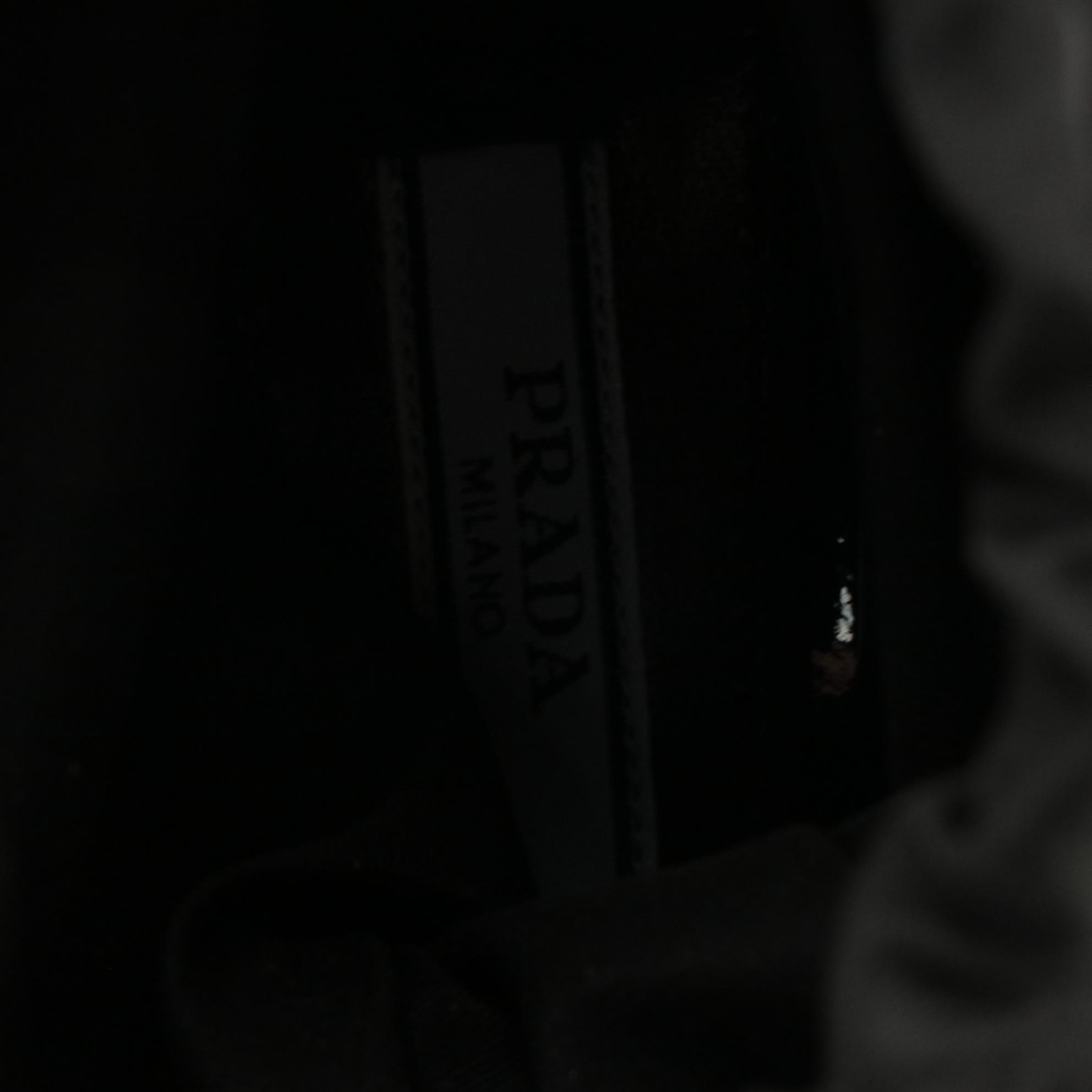 Prada Drawstring Ankle Block Heels in Black Patent Leather and Nylon with Box